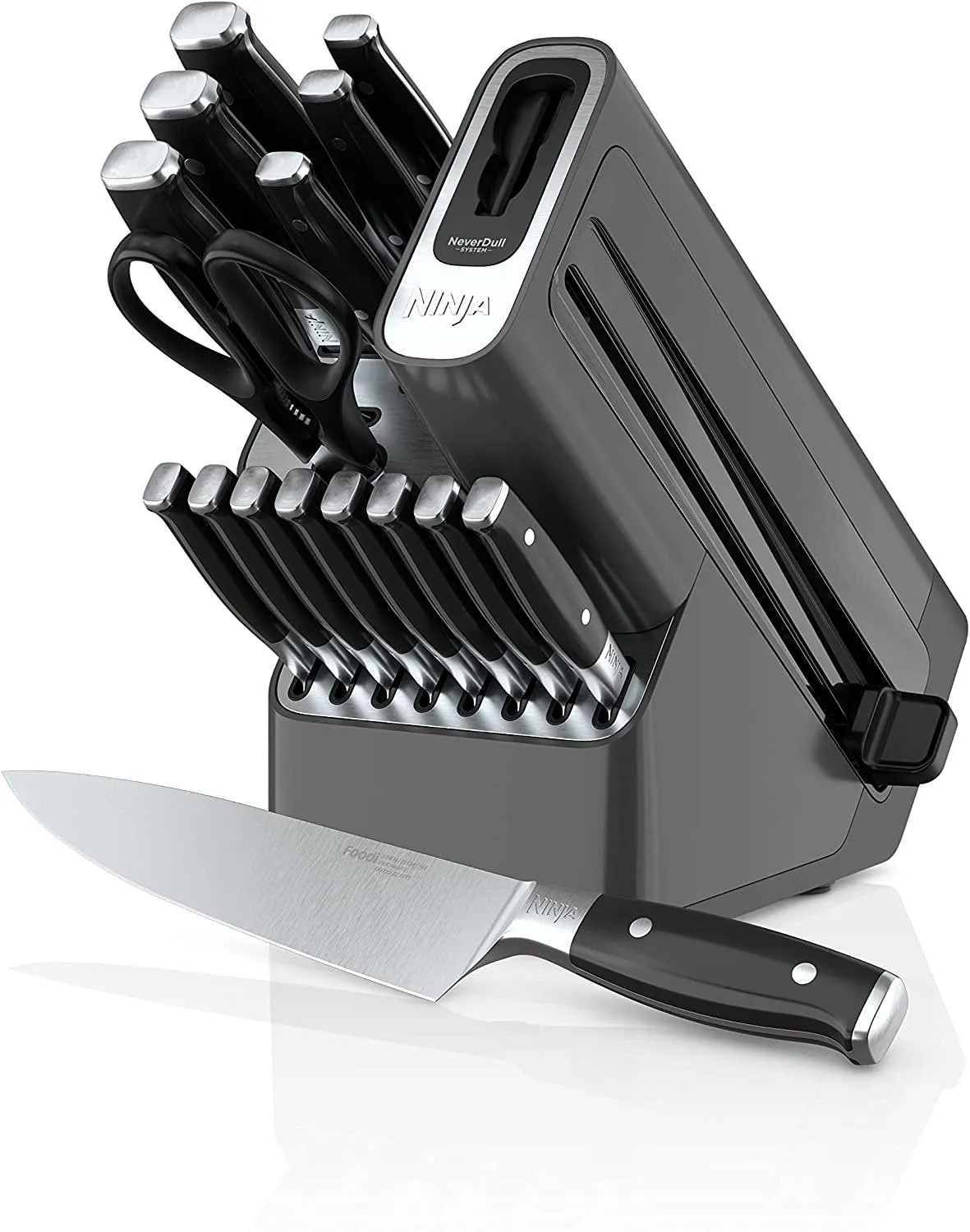 K32017 Foodi NeverDull 17 Piece Premium Knife System Block Set with Built-in Sharpener, Stainless Steel/Black