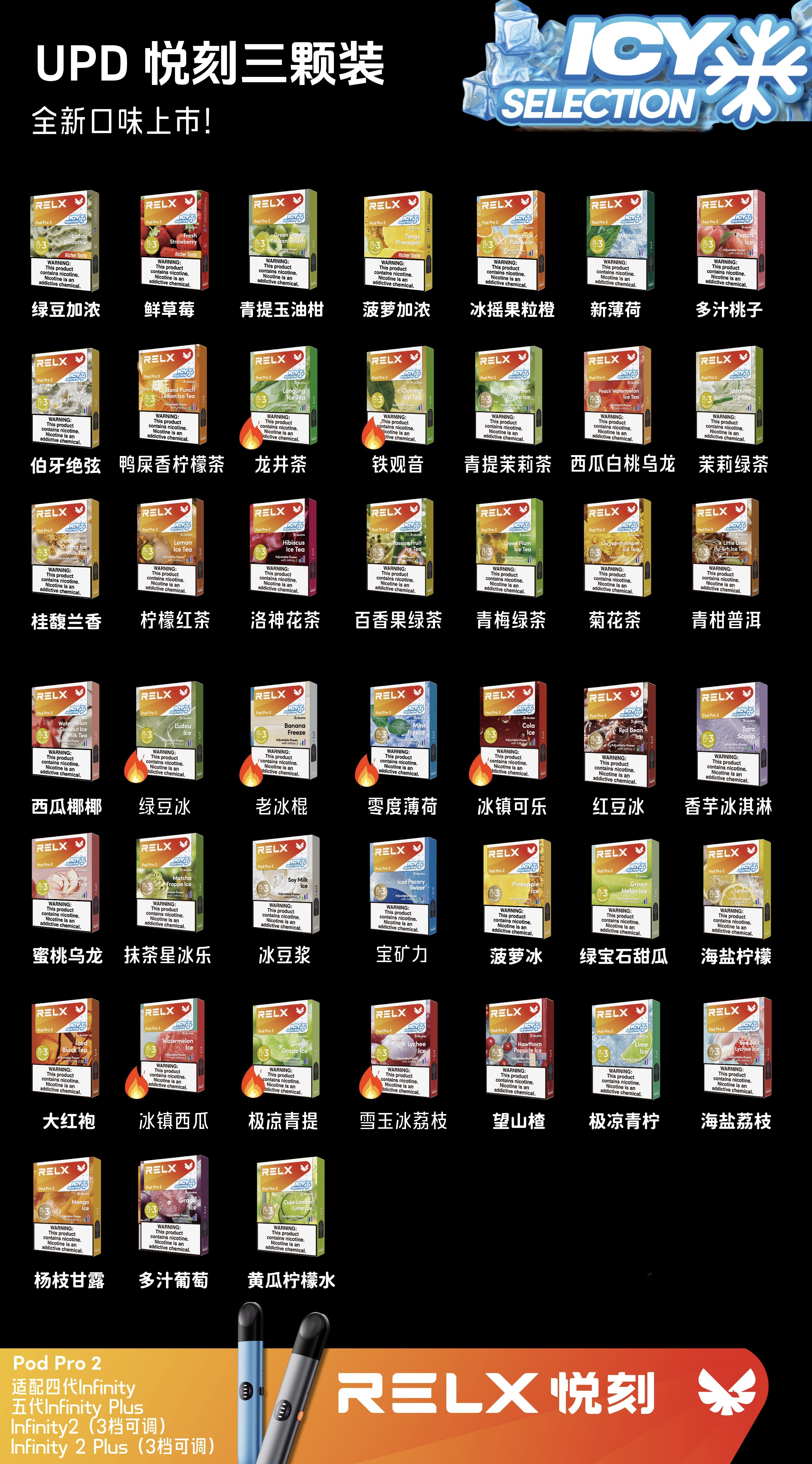 美版悦刻煙彈 RELX Infinity 四代/五代/六代RELX Pod Pro 2果味煙彈    全球直郵【满10盒打8折】 - 華人蒸汽