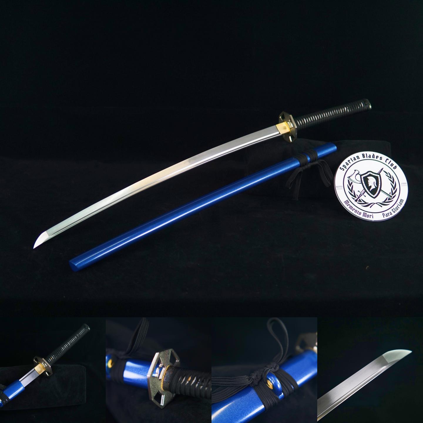 TK04-Azure Enchantress（蓝色妖姬） Katana - T10 Steel - Clay tempered | Hand forged sharpened | Wooden Lacquer Saya | Iron Fittings | Full-tang | Battle-ready | Razor sharp | High performance - Spartan Blades Club - 陳氏劍莊1892