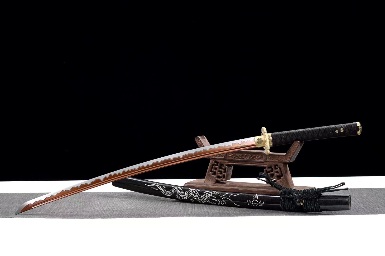 Katana | High manganese steel | Hand forged | Copper Accessories | Wooden Lacquer Sheath | Ray-skin Handle | High performance | Battle-ready |  Full-tang - Spartan Blades Club - 陳氏劍莊1892