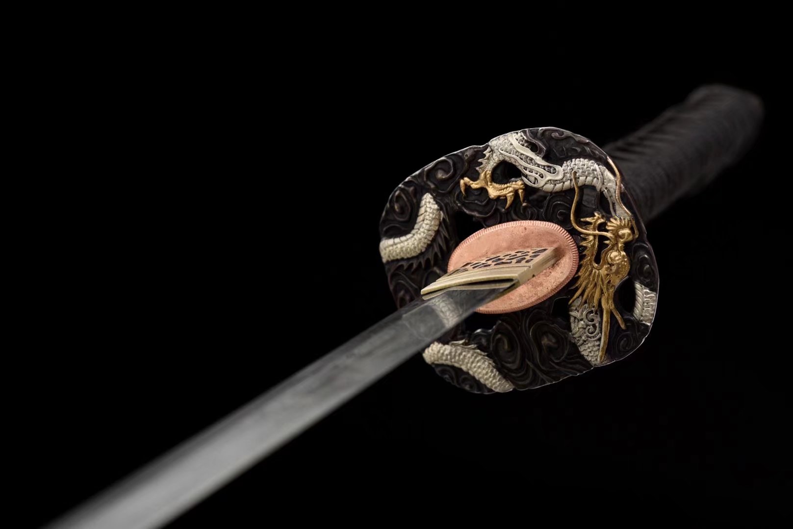 Katana |  Damascus | Real hamon | Copper Hollow out Gilded Glided silver | Wooden Lacquer | Hand forged | Battle-ready | Full-tang - Spartan Blades Club - 陳氏劍莊1892