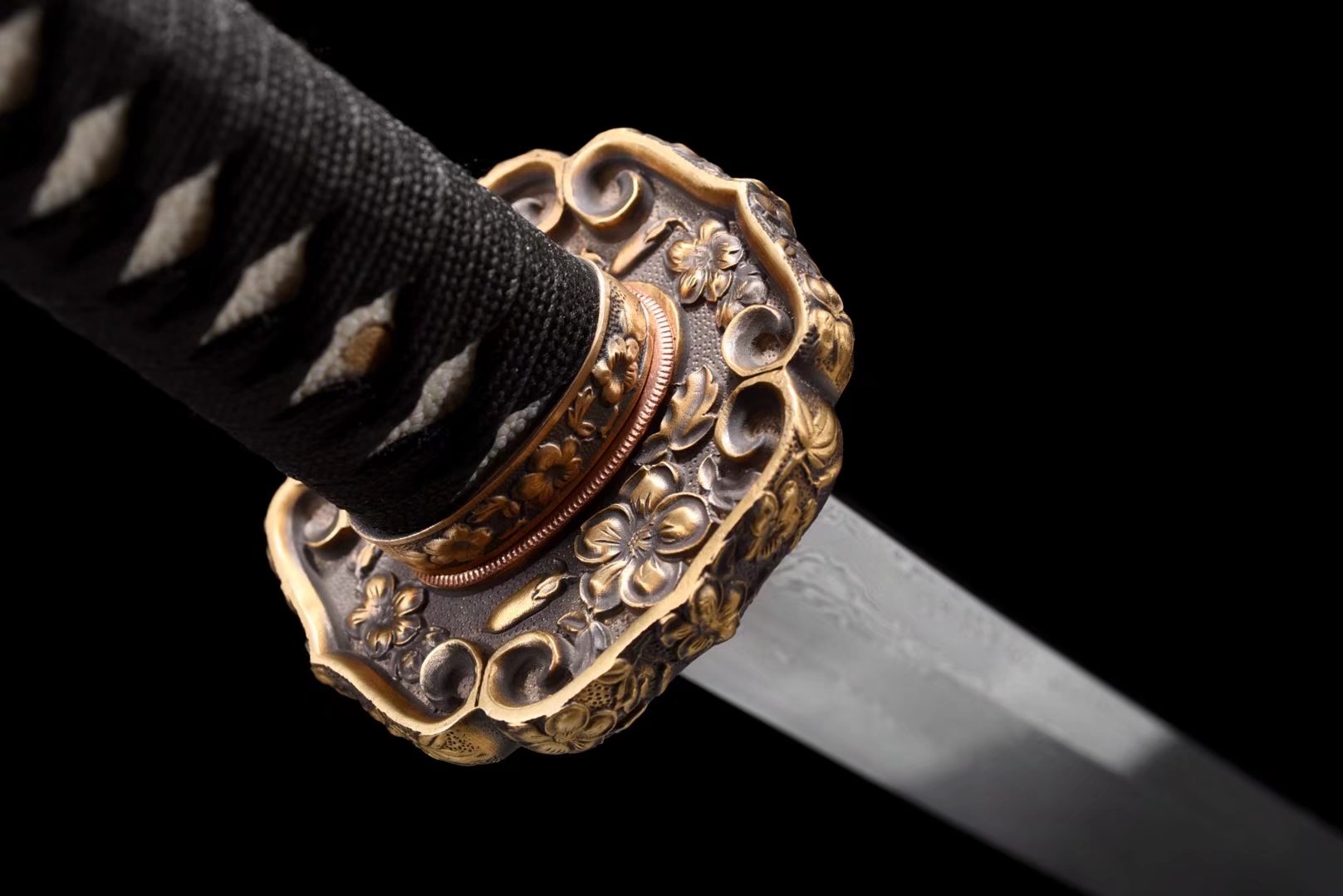 Tachi | Damascus Clay Tempered | Ebony Sheath| Copper Handle | Hand forged | Hand sharpened |  Ray-skin Handle | Battle-ready | Full-tang - Spartan Blades Club - 陳氏劍莊1892