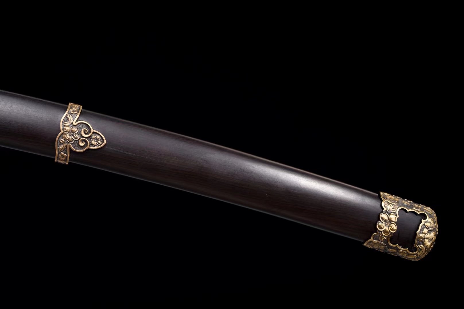 Tachi | Damascus Clay Tempered | Ebony Sheath| Copper Handle | Hand forged | Hand sharpened |  Ray-skin Handle | Battle-ready | Full-tang - Spartan Blades Club - 陳氏劍莊1892