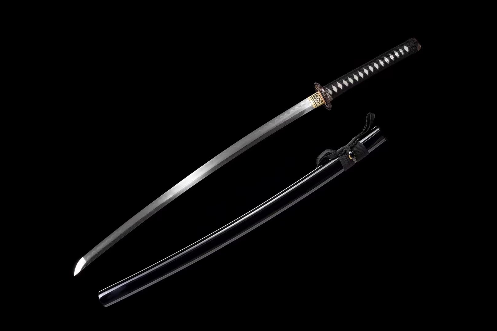 Katana | Hand forged | Damascus Clay tempered | Copper gilded glided silver | Lacquer sheath |  Real hamon |  Battle-ready | Full-tang - Spartan Blades Club - 陳氏劍莊1892