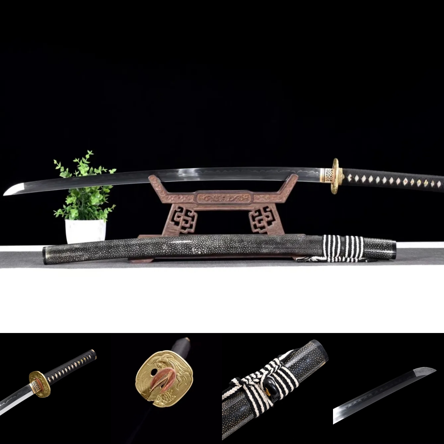 Katana | T10 Steel Tempered | Copper Accessories | Ray-skin Sheath Handle |  Real hamon | Hand forged |  Battle-ready | Razor sharp | Full-tang - Spartan Blades Club - 陳氏劍莊1892