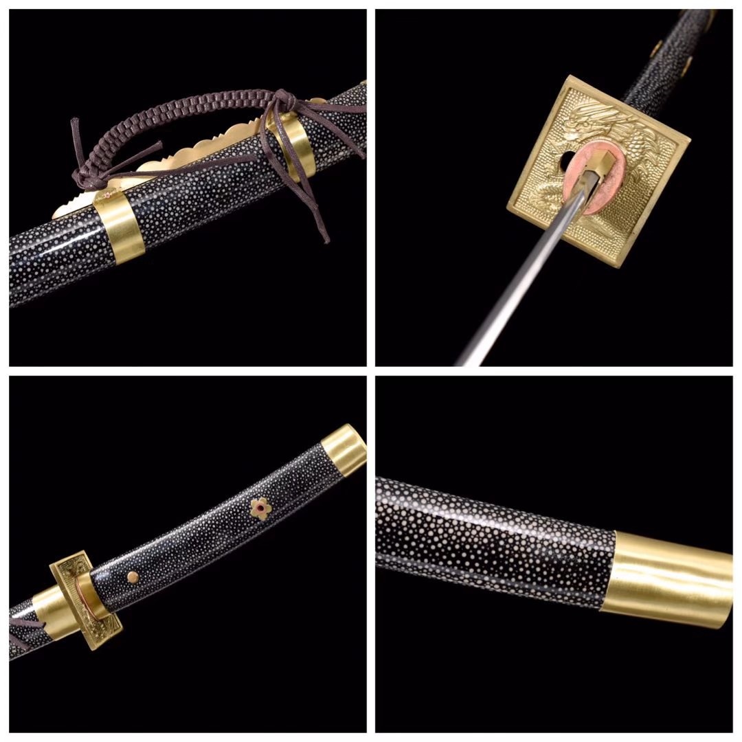 Tachi | Copper Accessories | T10 Steel Clay Tempered | Ray-skin Sheath | Ray-skin Handle | Real hamon | High performance | Battle-ready | Full-tang - Spartan Blades Club - 陳氏劍莊1892