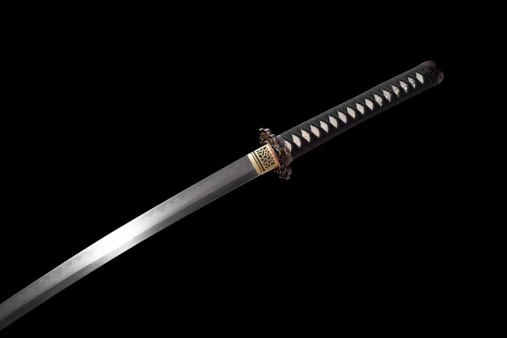 Katana | Hand forged | Damascus Clay tempered | Copper gilded glided silver | Lacquer sheath |  Real hamon |  Battle-ready | Full-tang - Spartan Blades Club - 陳氏劍莊1892