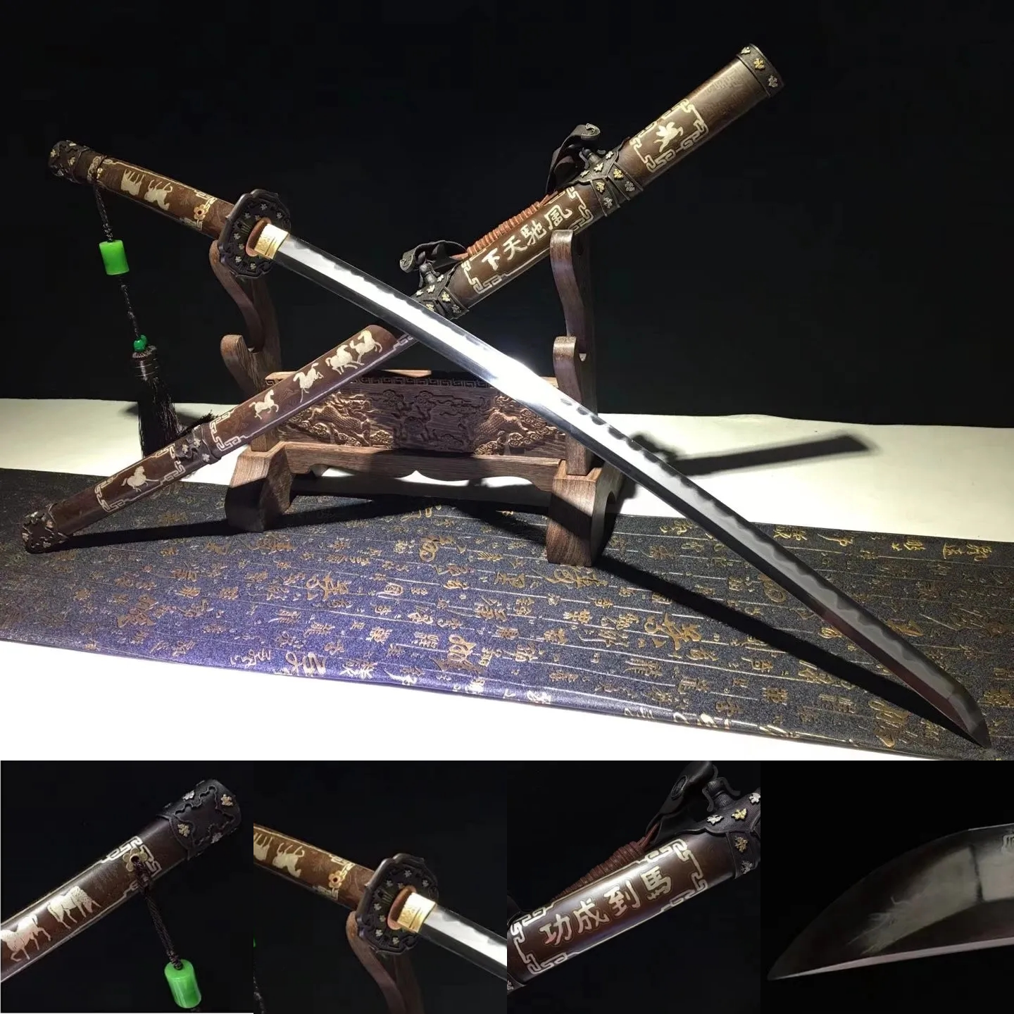 Tachi | Damascus Steel Clay-tempered | Horse | Copper Gilded Glided silver Sheath Accessories Handle | Real Hamon | High performance | Battle-ready | Full-tang - Spartan Blades Club - 陳氏劍莊1892