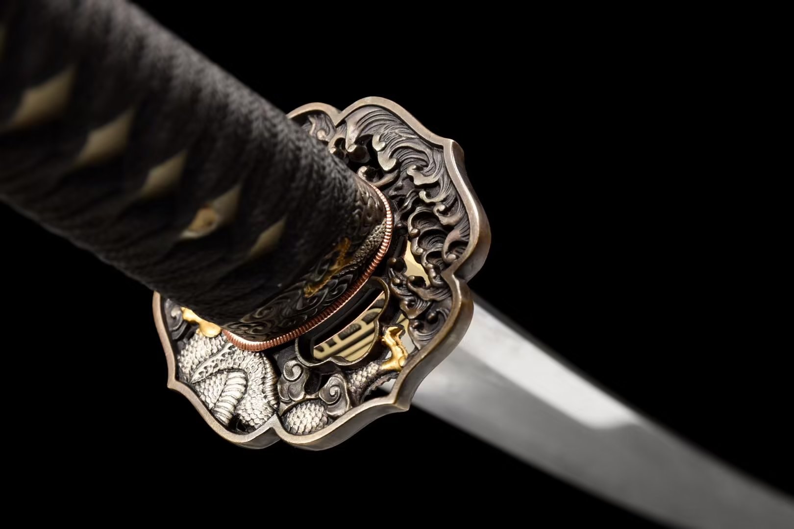 Katana | Ray-skin | Damascus Clay tempered | Gilded Glided silver | Battle-ready | Razor sharp | Full-tang - Spartan Blades Club - 陳氏劍莊1892