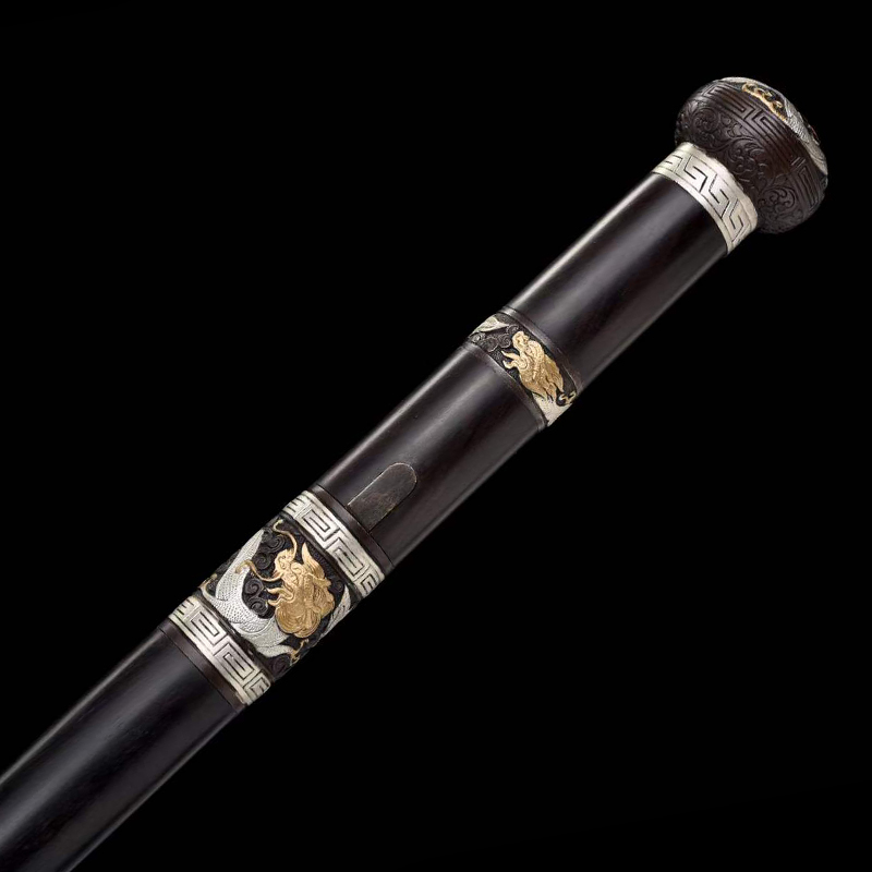 DRAGON ROAR CANE SWORD Damascus Steel Sheath Lock Handcrafted Battle-Ready - Spartan Blades Club - 陳氏劍莊1892