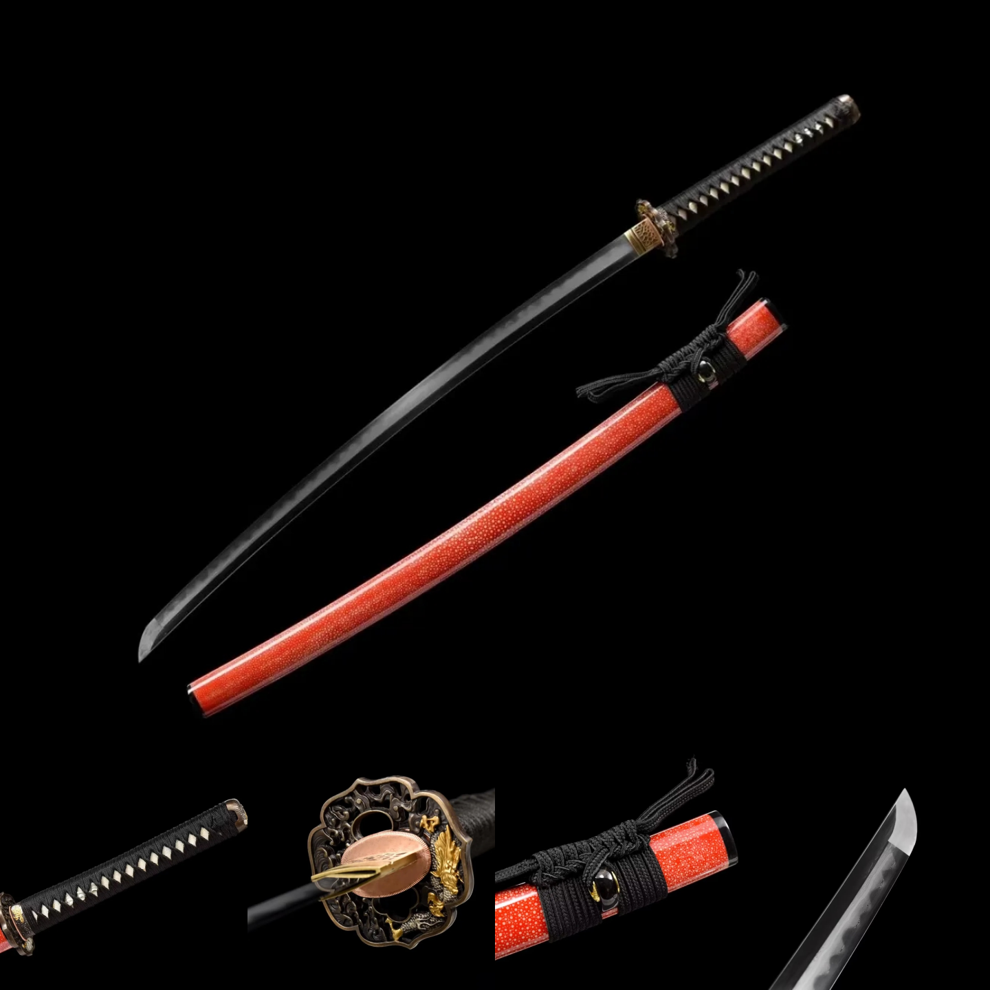 Katana | Ray-skin | Damascus Clay tempered | Gilded Glided silver | Battle-ready | Razor sharp | Full-tang - Spartan Blades Club - 陳氏劍莊1892