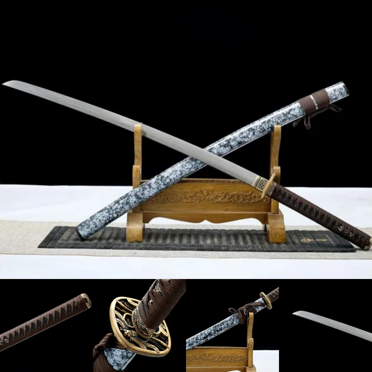 SMUI STONE Tachi Katana Samurai Sword Damascus Steel Folded Hammered - Spartan Blades Club - 陳氏劍莊1892