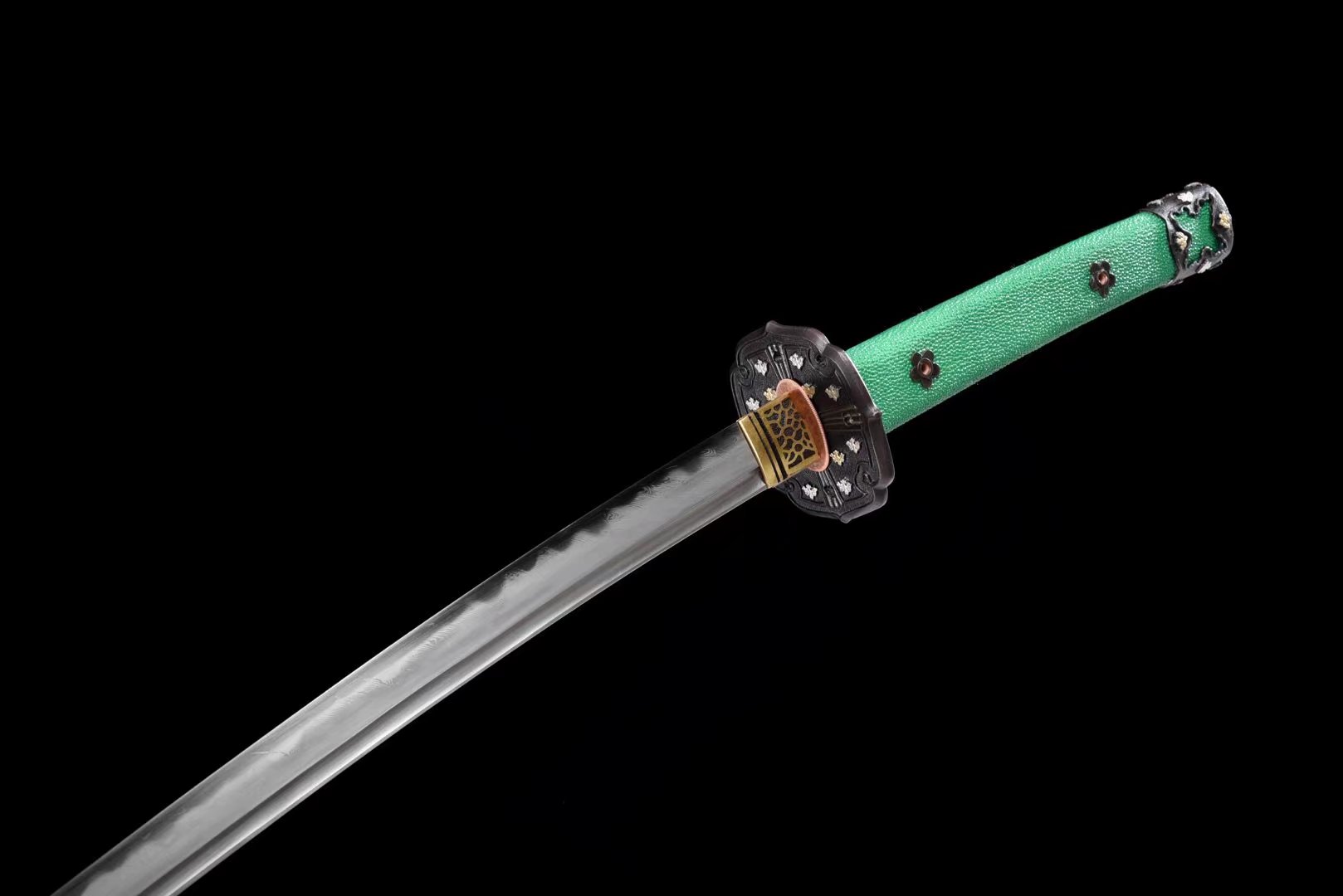 Tachi | Damascus Clay Tempered | Hand sharpened | Copper Gilded Glided silver Accessories | Ray-skin Sheath |  Ray-skin Handle | Real hamon | High performance | Razor sharp | Battle-ready | Full-tang - Spartan Blades Club - 陳氏劍莊1892