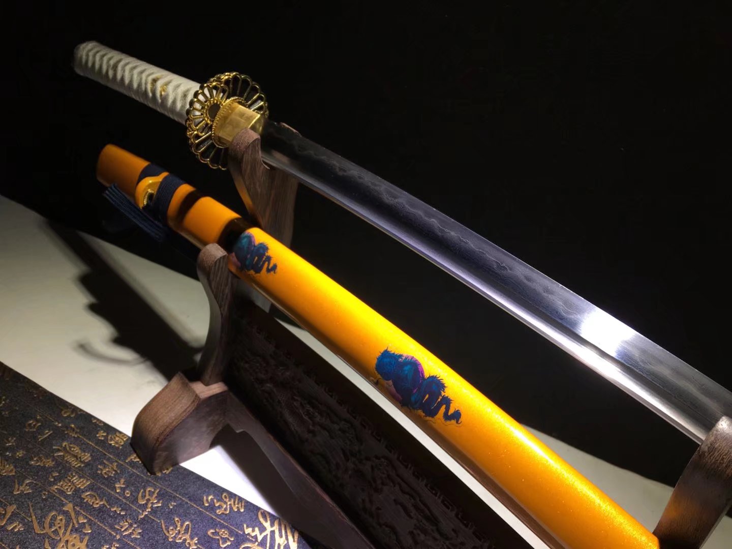 Katana hand forged  Damascus clay tempered hollow out  hand sharpened Full-tang Battle-ready razor sharp high performance - Spartan Blades Club - 陳氏劍莊1892