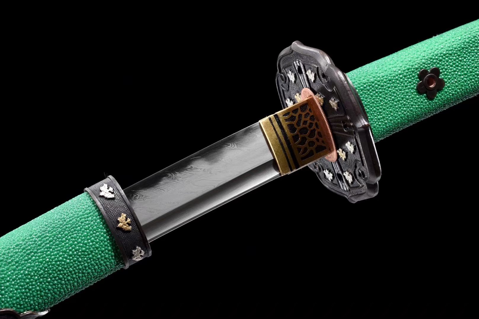 Tachi | Damascus Clay Tempered | Hand sharpened | Copper Gilded Glided silver Accessories | Ray-skin Sheath |  Ray-skin Handle | Real hamon | High performance | Razor sharp | Battle-ready | Full-tang - Spartan Blades Club - 陳氏劍莊1892