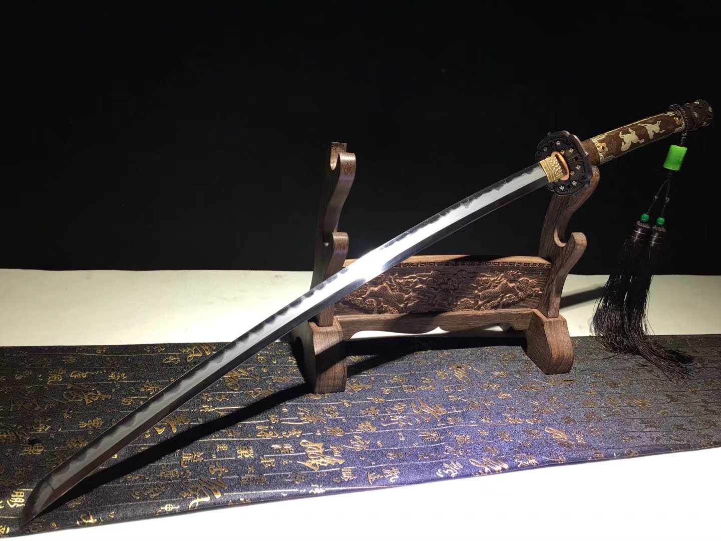 Tachi | Damascus Steel Clay-tempered | Horse | Copper Gilded Glided silver Sheath Accessories Handle | Real Hamon | High performance | Battle-ready | Full-tang - Spartan Blades Club - 陳氏劍莊1892