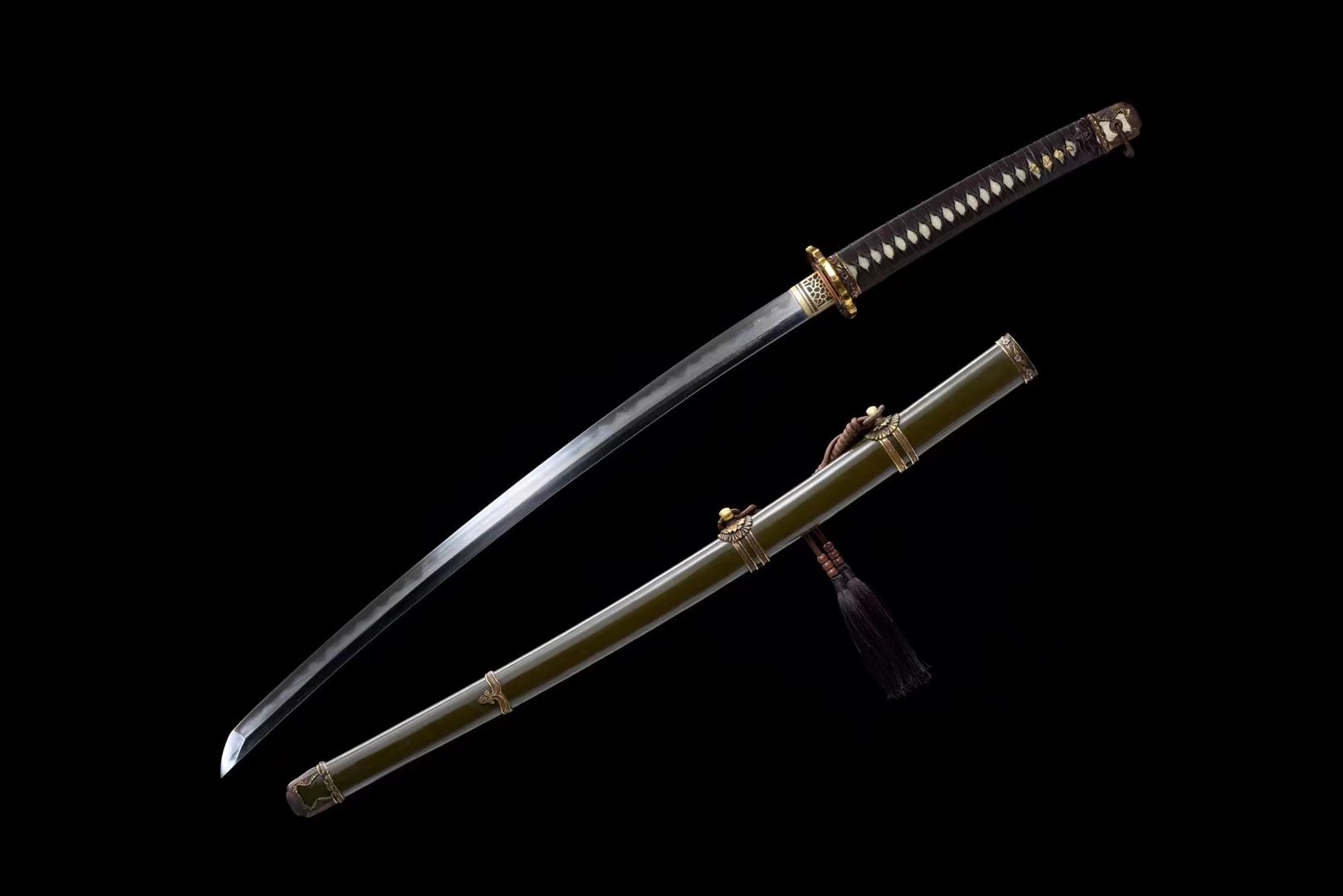 昭和荣耀 Showa Glory | Damascus Clay Tempered | Hand forged sharpened | Iron Sheath | Ray-skin Handle | Copper Gilded Glided silver | High performance | Battle-ready | Full-tang - Spartan Blades Club - 陳氏劍莊1892