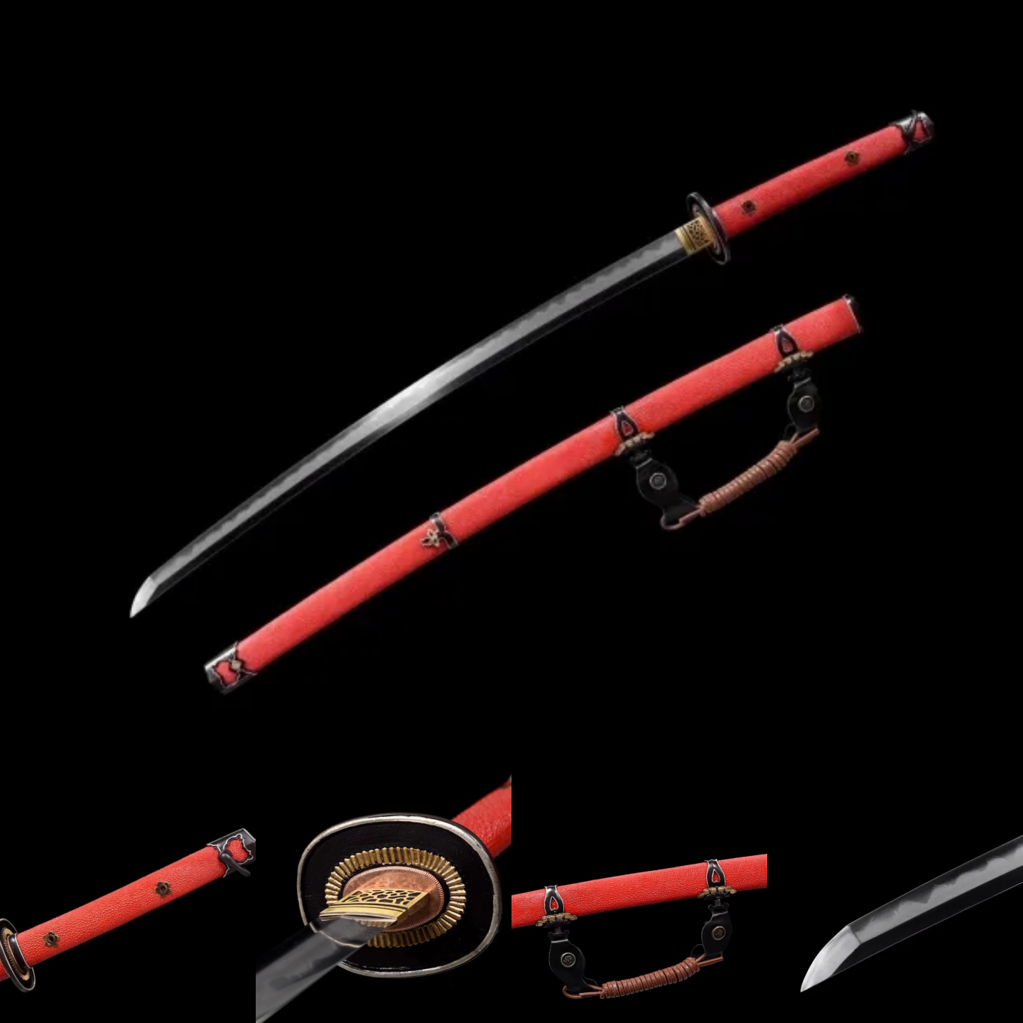 Tachi | Damascus Clay Tempered | Hand forged sharpened | Ray-skin Sheath | Ray-skin Handle | Copper Gilded Glided silve Accessories | High performance | Razor sharp | Battle-ready | Full-tang - Spartan Blades Club - 陳氏劍莊1892