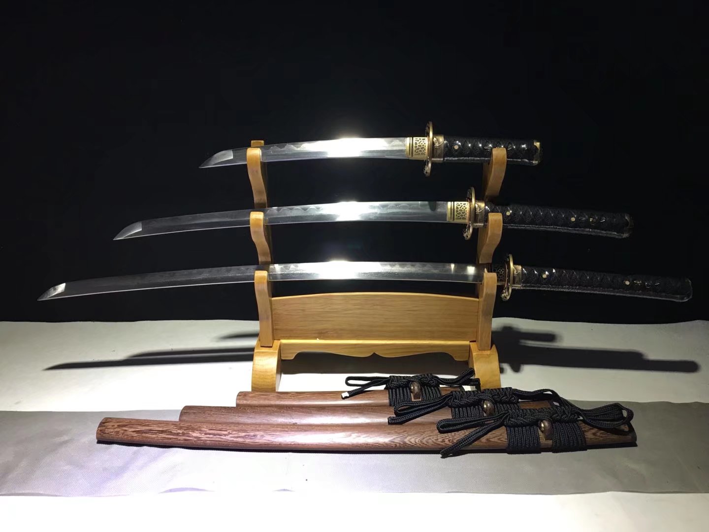 Daisho Set  | Damascus Steel  Clay-tempered Real Hamon |Brass Accessories Dragonfly motifs| | Ebony Sheath | High performance | Battle-ready | Full-tang - Spartan Blades Club - 陳氏劍莊1892