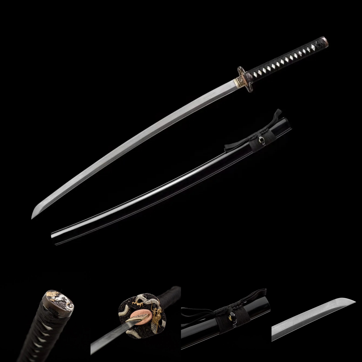 Katana |  Damascus | Real hamon | Copper Hollow out Gilded Glided silver | Wooden Lacquer | Hand forged | Battle-ready | Full-tang - Spartan Blades Club - 陳氏劍莊1892