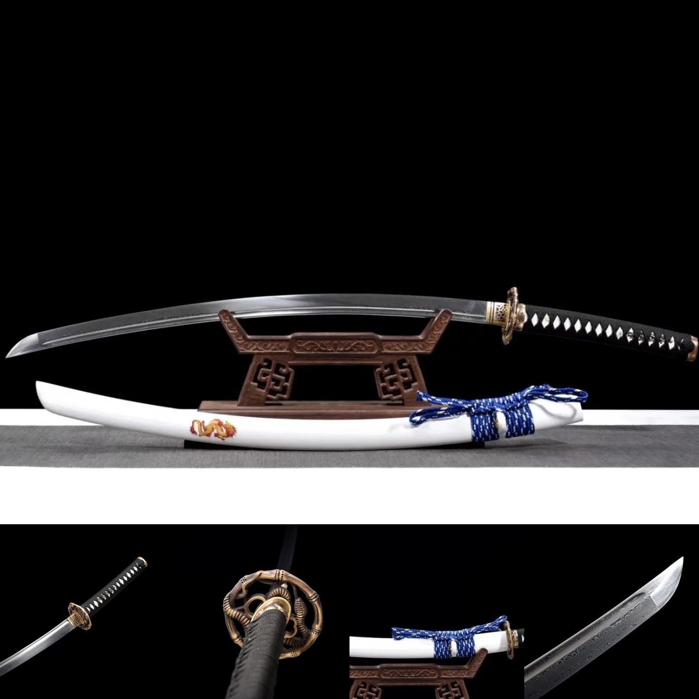 Katana | Damascus Hand forged sharpened | Copper Accessories | Wooden Lacquer Sheath | High performance | Razor sharp | Battle-ready | Full-tang - Spartan Blades Club - 陳氏劍莊1892