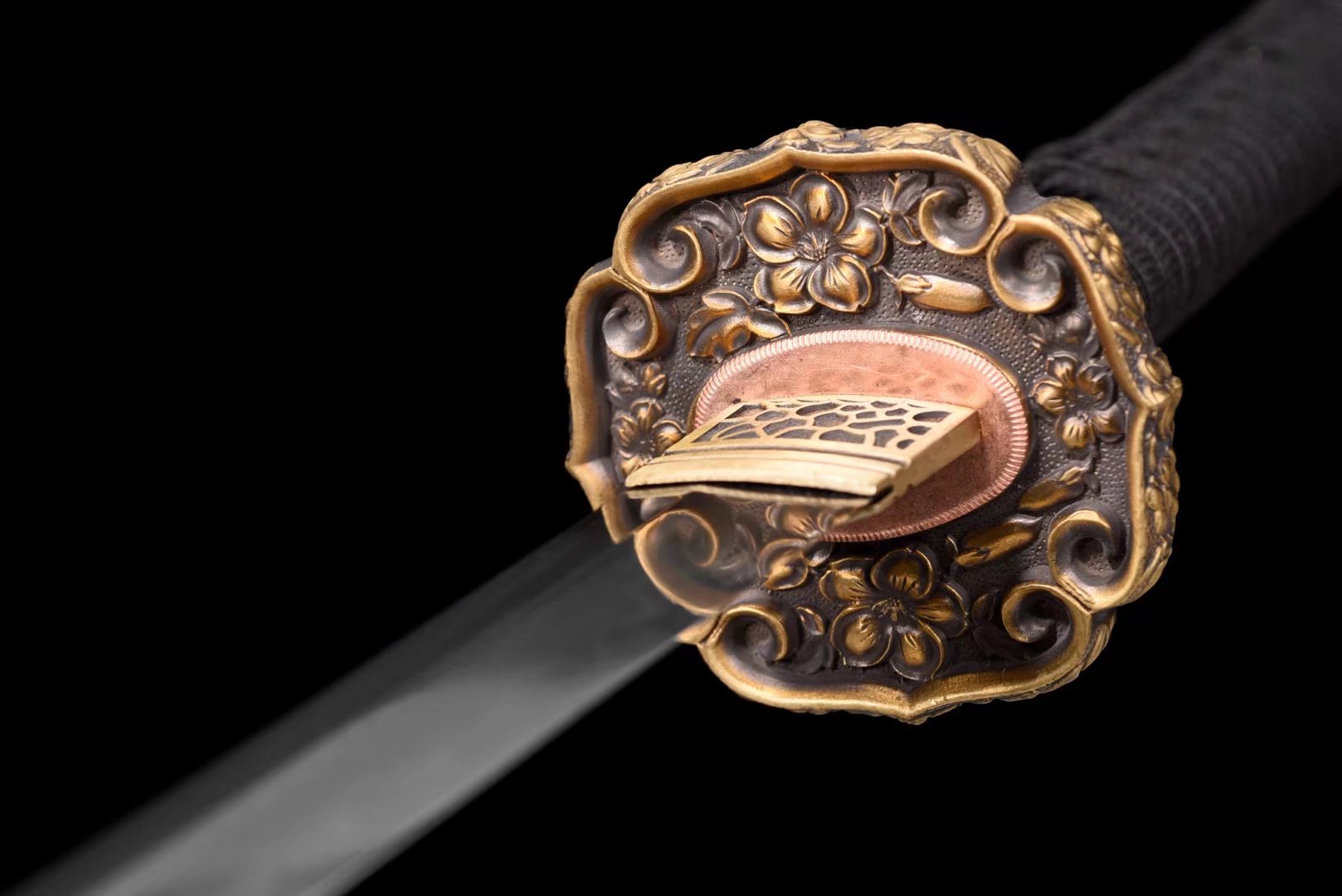 Tachi | Damascus Clay Tempered | Ebony Sheath| Copper Handle | Hand forged | Hand sharpened |  Ray-skin Handle | Battle-ready | Full-tang - Spartan Blades Club - 陳氏劍莊1892