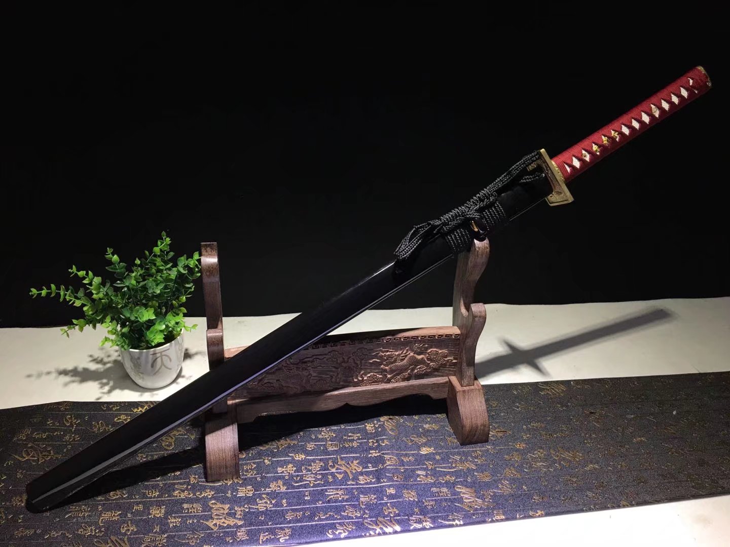 Ninjato | T10 Steel Clay Tempered | Hand sharpened | Brass Accessories | Wooden Lacquer Sheath | Hand forged | High performance | Sharp | Battle-ready | Full-tang | Red Black | Spartan Blades Club | CHEN'S SWORDS 1892 - Spartan Blades Club - 陳氏劍莊1892