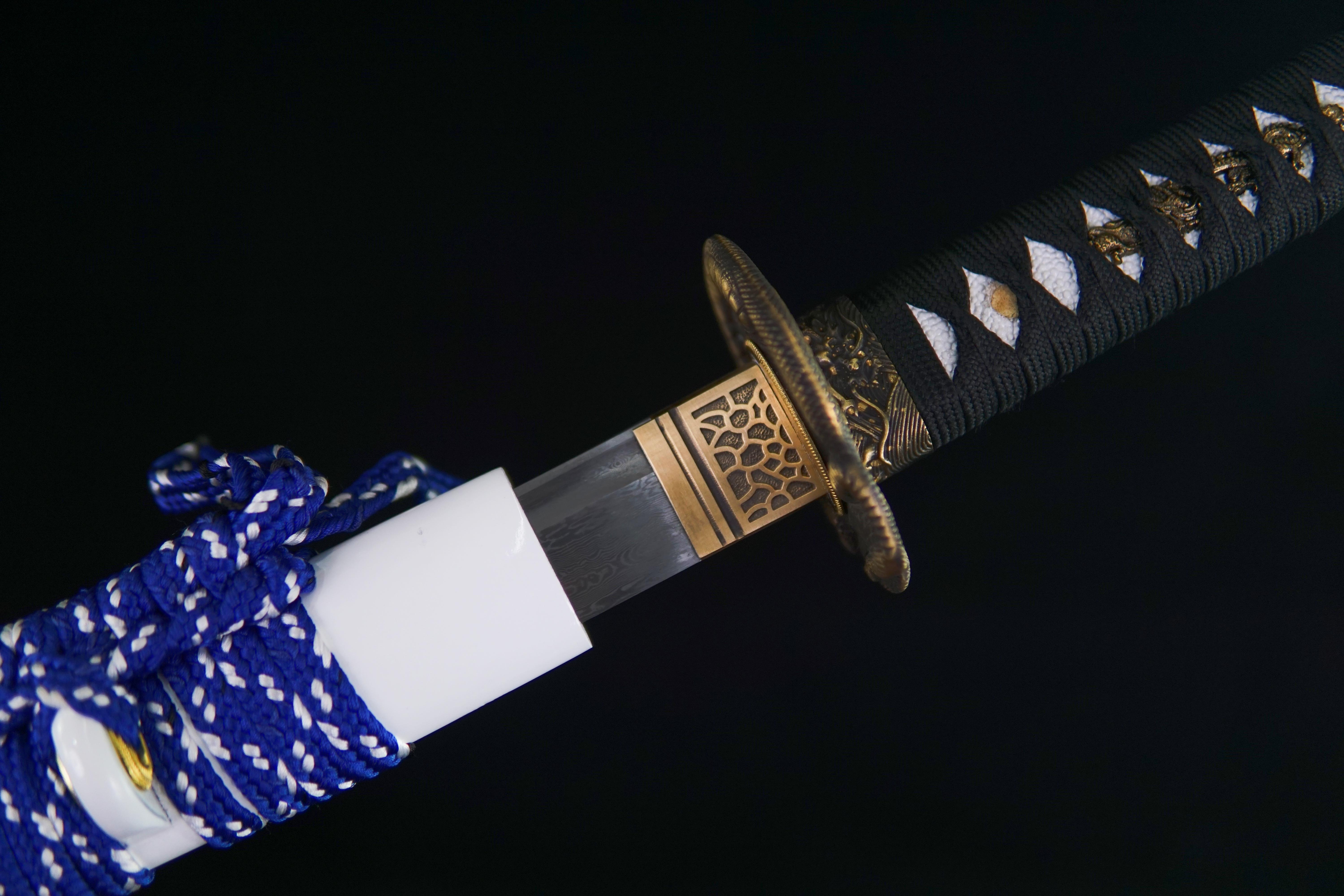 TK07 White Crane's Wing - Handcrafted Damascus Steel Samurai Sword with Copper Fittings Katana - Spartan Blades Club - 陳氏劍莊1892