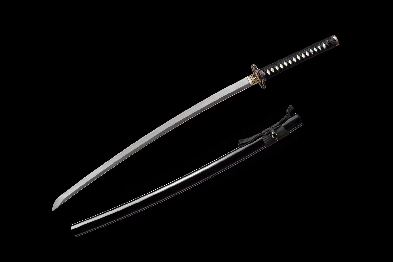 Katana |  Damascus | Real hamon | Copper Hollow out Gilded Glided silver | Wooden Lacquer | Hand forged | Battle-ready | Full-tang - Spartan Blades Club - 陳氏劍莊1892