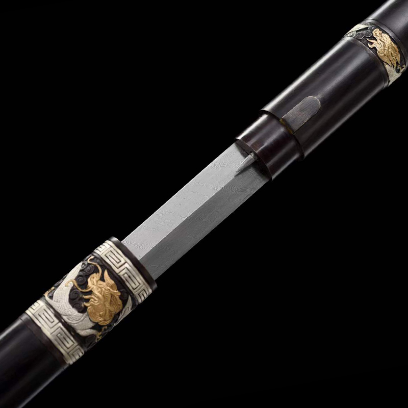 DRAGON ROAR CANE SWORD Damascus Steel Sheath Lock Handcrafted Battle-Ready - Spartan Blades Club - 陳氏劍莊1892