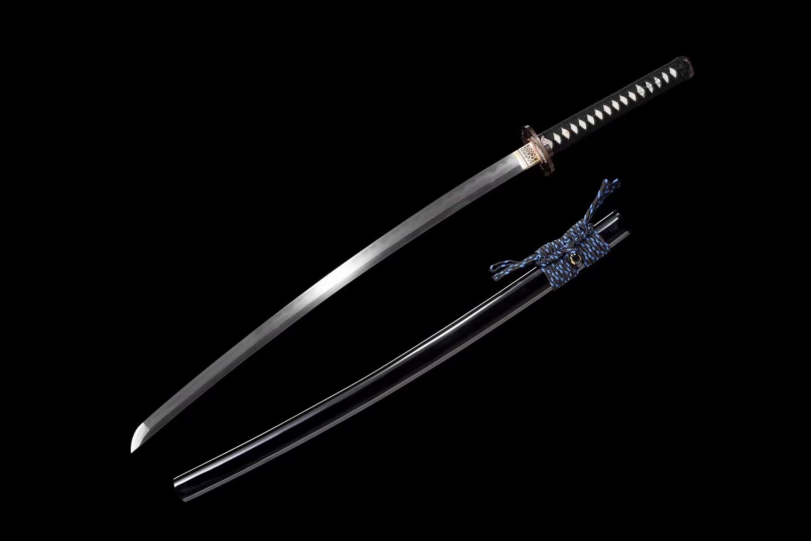 Katana | Damascus Clay tempered | Copper Gilded Glided silver | Wooden Lacquer Sheath | Hand forged sharpened | Battle-ready | Full-tang - Spartan Blades Club - 陳氏劍莊1892