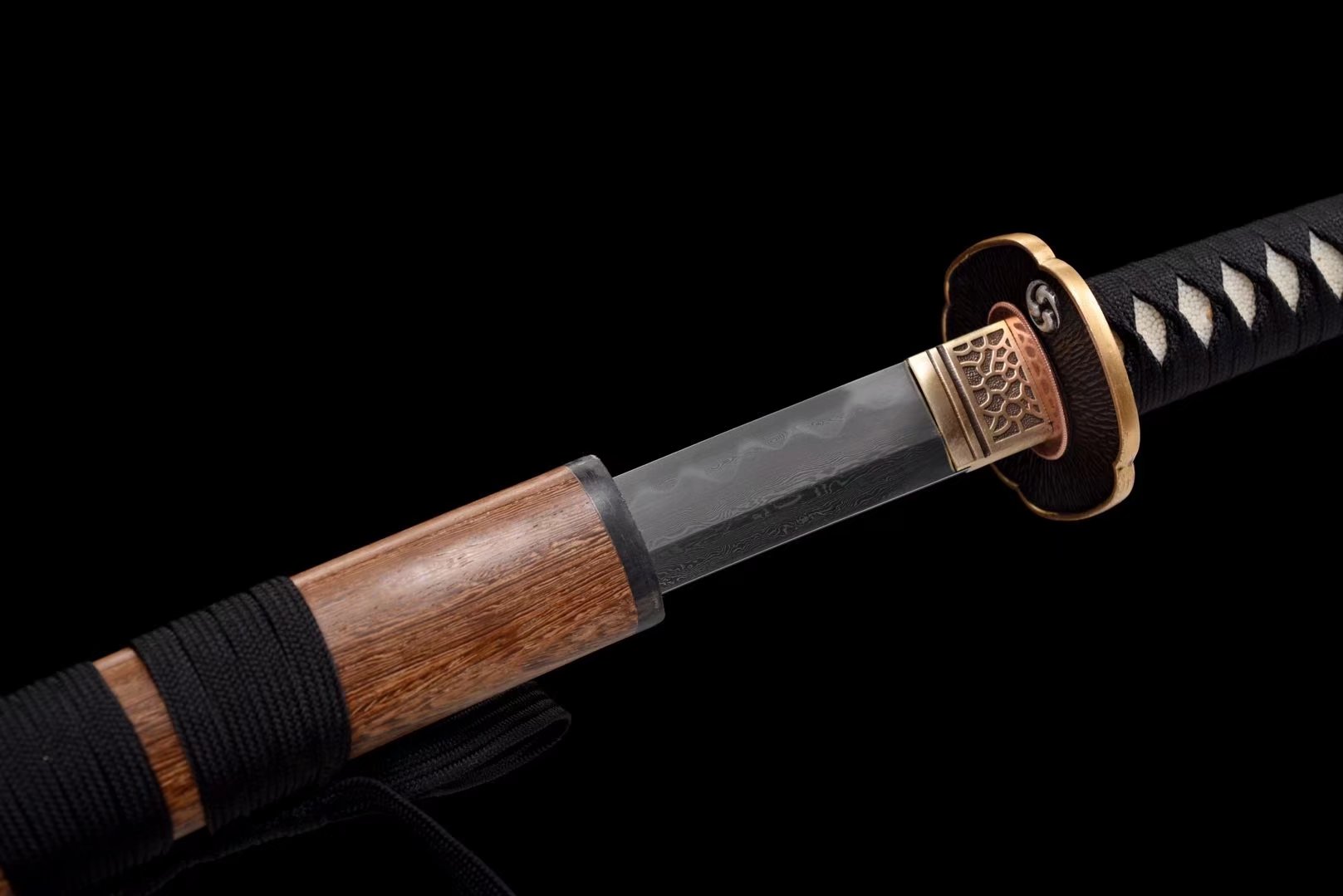 Katana | Damascus Tempered | Copper Accessories Gilded Glided silver | Ray-skin Handle | Wooden Lacquer sheath | Real hamon | High performance | Battle-ready | Full-tang - Spartan Blades Club - 陳氏劍莊1892