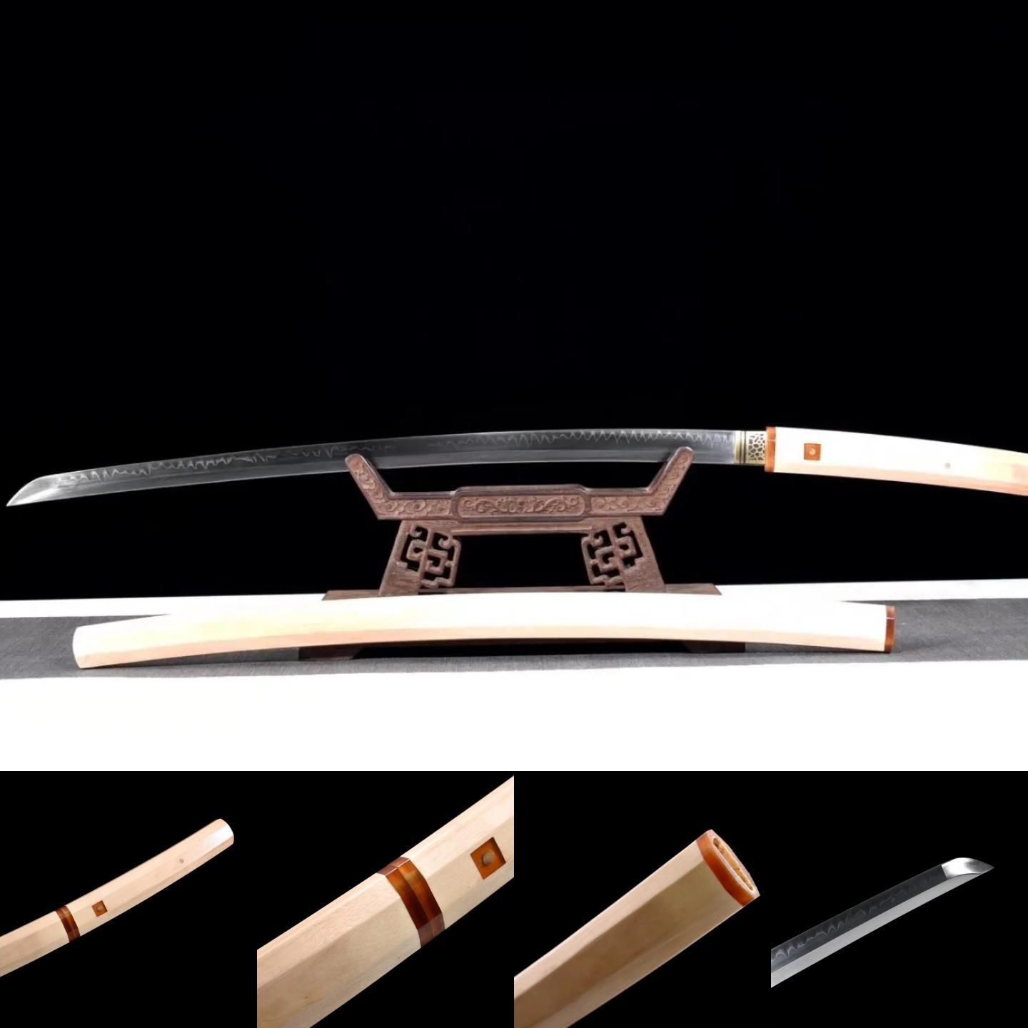 Shirasaya | T10 Steel Clay tempered | Wooden Sheath | Copper Accessories | Real Hamon | Hand forged sharpened | Razor sharp | High performance | Battle-ready | Full-tang - Spartan Blades Club - 陳氏劍莊1892