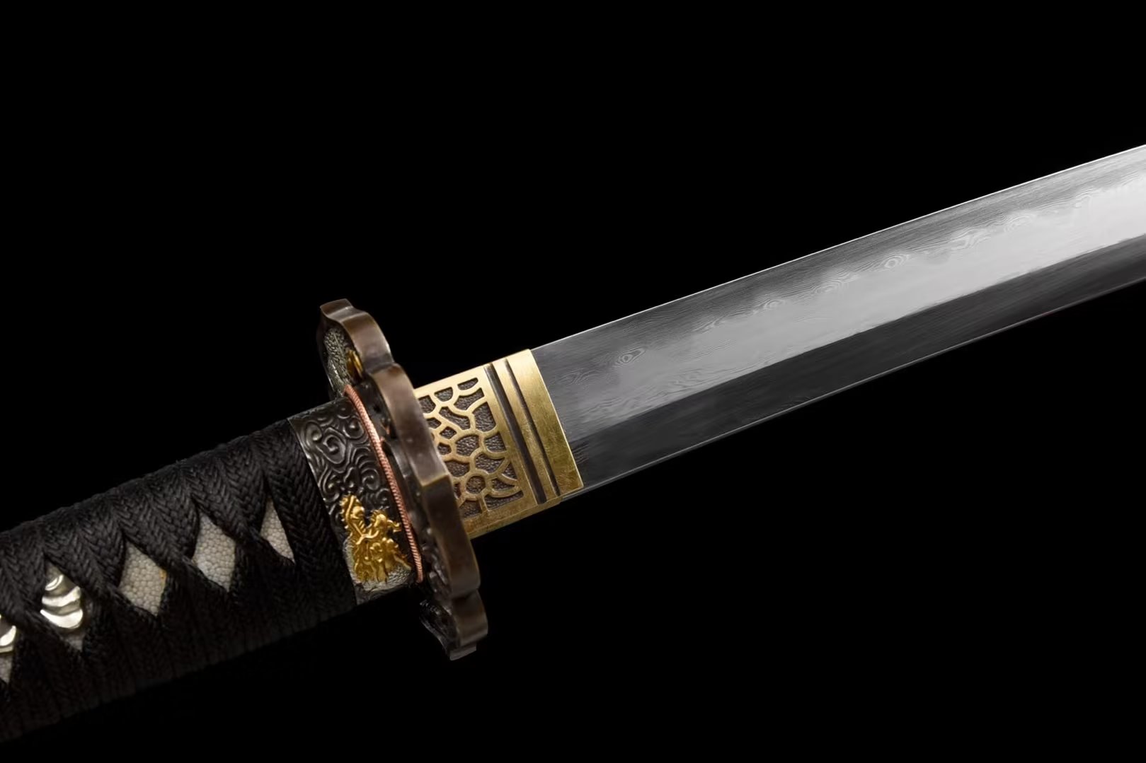 Katana | Ray-skin | Damascus Clay tempered | Gilded Glided silver | Battle-ready | Razor sharp | Full-tang - Spartan Blades Club - 陳氏劍莊1892