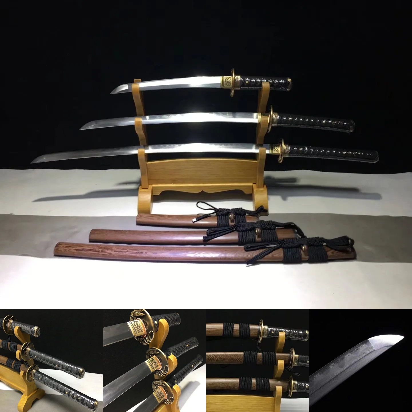 Daisho Set  | Damascus Steel  Clay-tempered Real Hamon |Brass Accessories Dragonfly motifs| | Ebony Sheath | High performance | Battle-ready | Full-tang - Spartan Blades Club - 陳氏劍莊1892