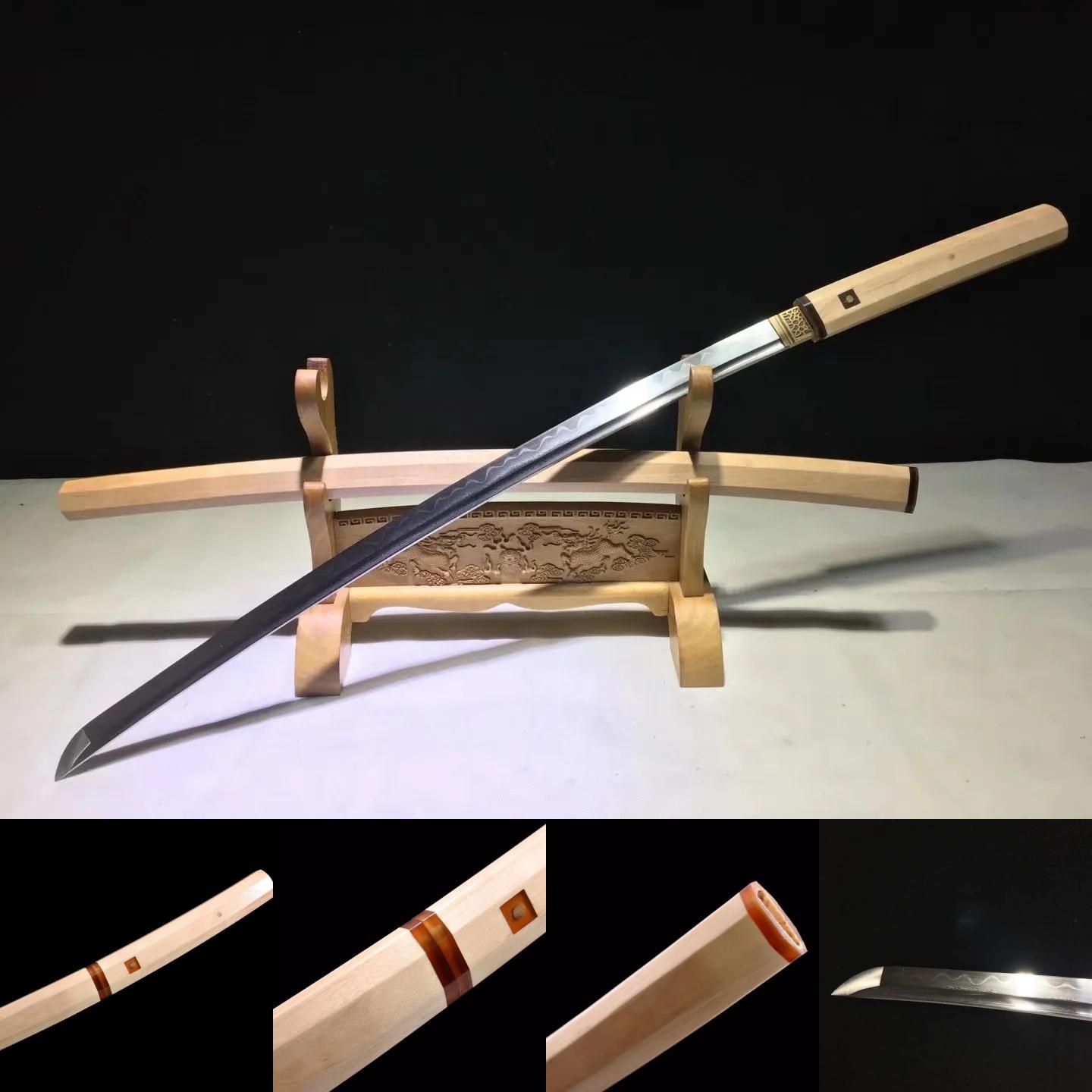 Shirasaya | Damascus Clay tempered | Copper Accessories | Wooden Sheath | Hand forged sharpened | High performance | Razor sharp | Battle-ready | Full-tang - Spartan Blades Club - 陳氏劍莊1892