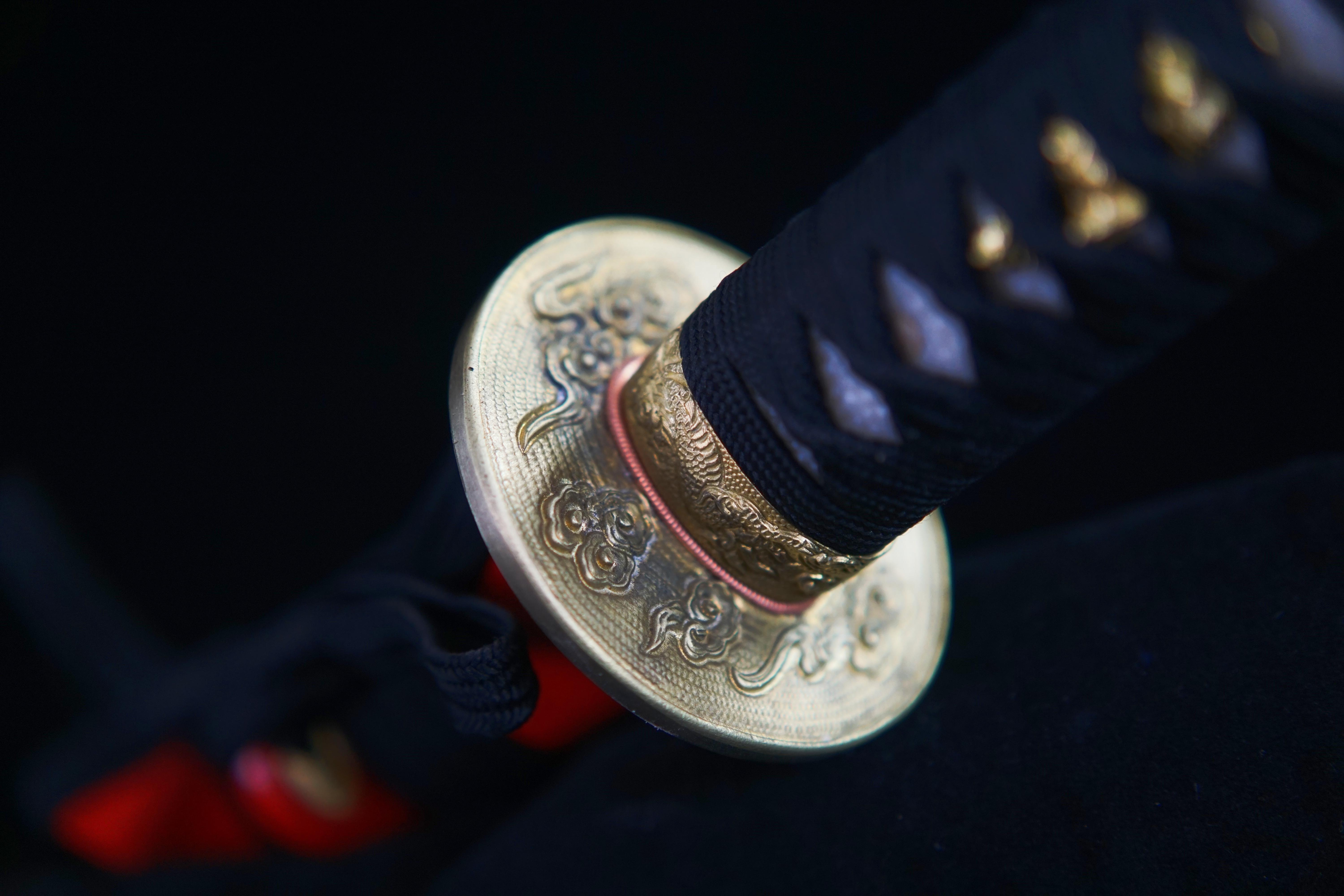 TK06- Asahi Rising(旭日升) Katana | Damascus Steel - Clay tempered | Hand forged sharpened | Wooden Lacquer Sheath | Copper Accessories | Ray-skin Handle | Full-tang | Battle-ready | Razor sharp | High performance - Spartan Blades Club - 陳氏劍莊1892