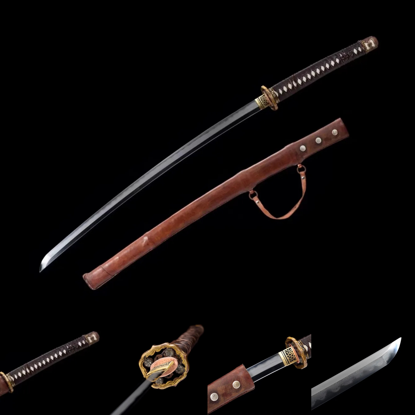 Shin Gunto Type 95 | Damascus steel Clay-tempered | Leather Sheath | Hollow out Copper Gilded Glided silver | Hand sharpened  | High performance | Razor sharp | Battle-ready | Full-tang - Spartan Blades Club - 陳氏劍莊1892