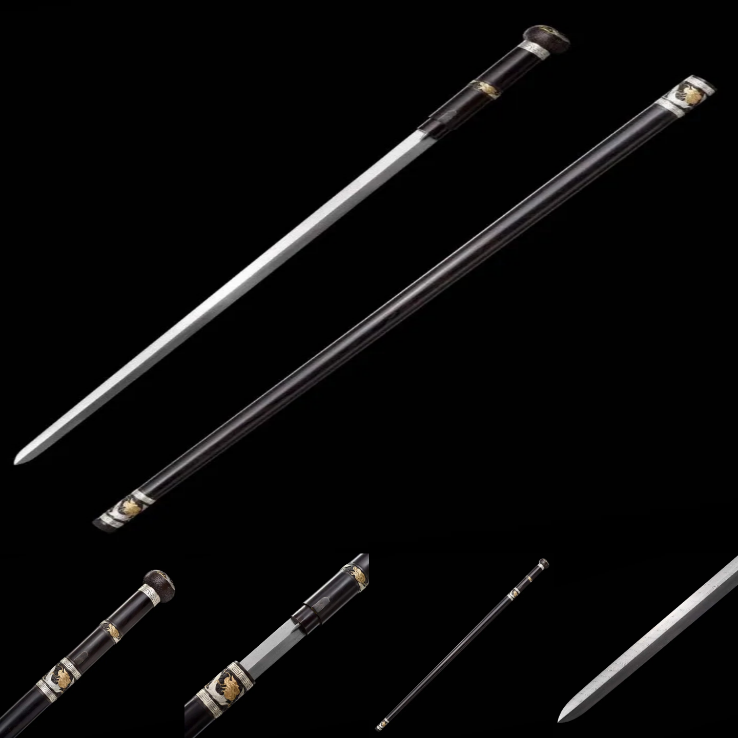 DRAGON ROAR CANE SWORD Damascus Steel Sheath Lock Handcrafted Battle-Ready - Spartan Blades Club - 陳氏劍莊1892