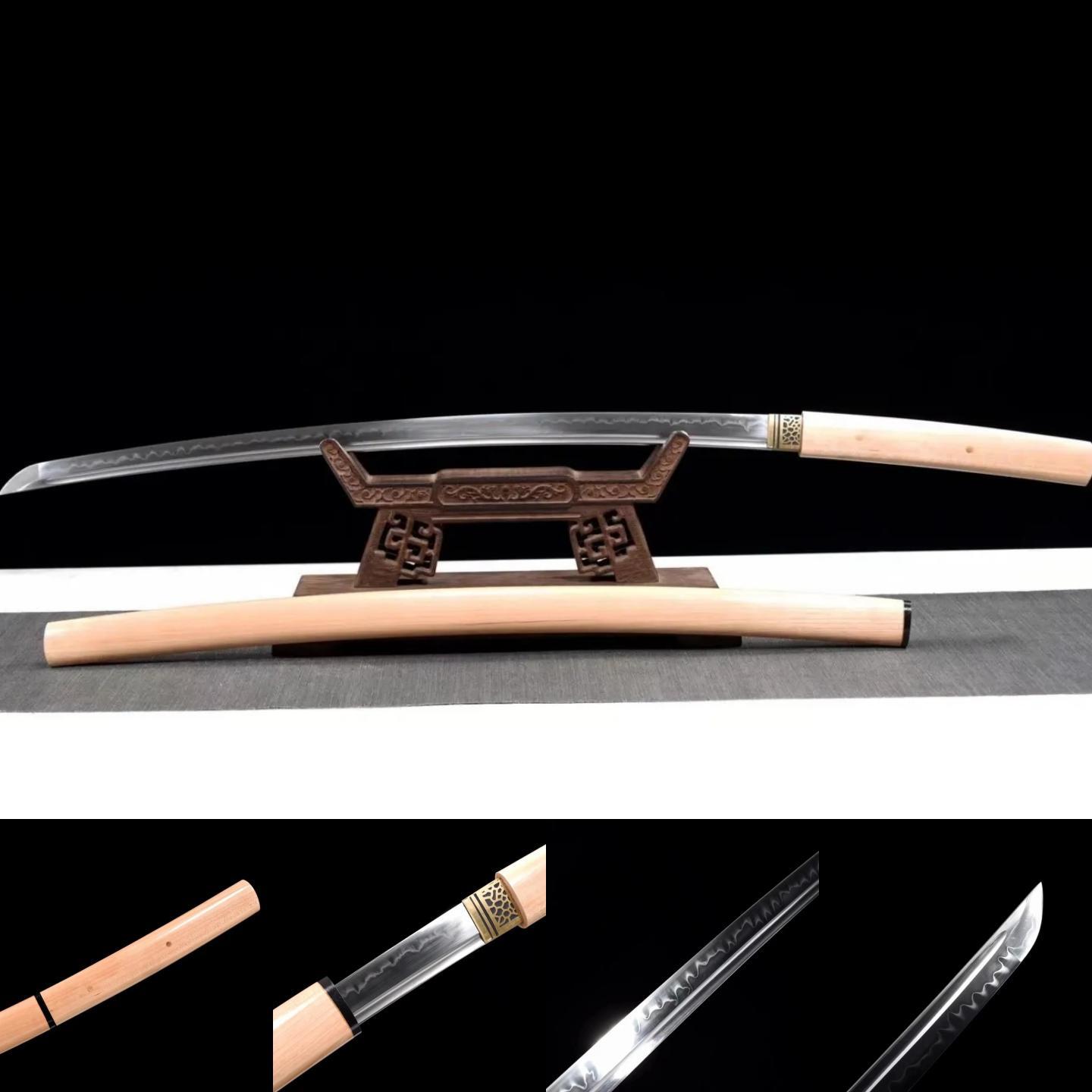 Shirasaya | T10 Steel Clay tempered | Wooden Sheath | Copper Accessories | Wooden Handle | Real Hamon | Hand forged sharpened | Full-tang | Battle-ready | Razor sharp | High performance - Spartan Blades Club - 陳氏劍莊1892