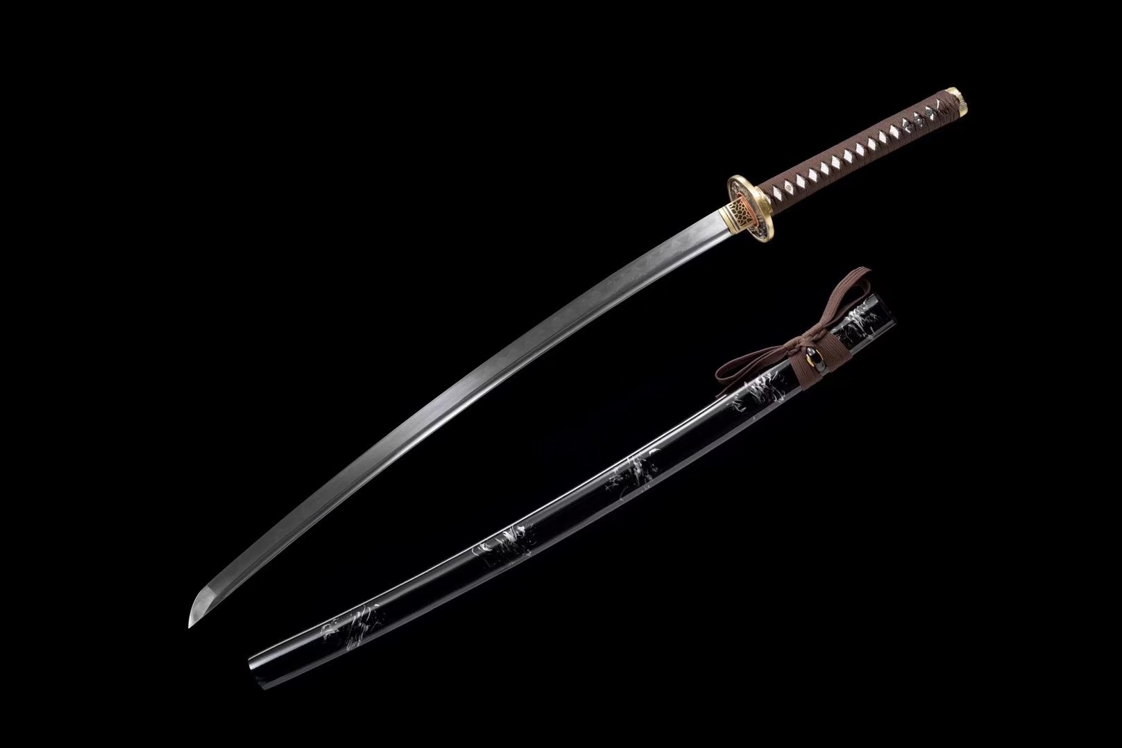 Katana | Damascus Tempered | Tempered Copper | Wooden Lacquer sheath | Real hamon | Razor sharp | Battle-ready | Full-tang - Spartan Blades Club - 陳氏劍莊1892