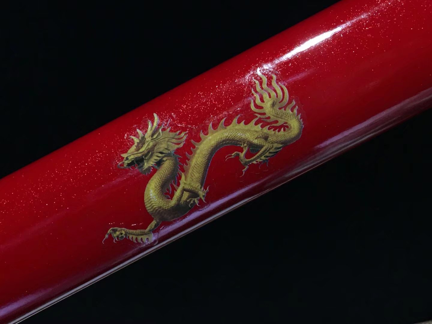 Katana | Copper Accessories | T10 Steel Clay tempered | Red Lacquer Sheath Dragon |  Real hamon | Hand forged | Razor sharp |  Full-tang - Spartan Blades Club - 陳氏劍莊1892