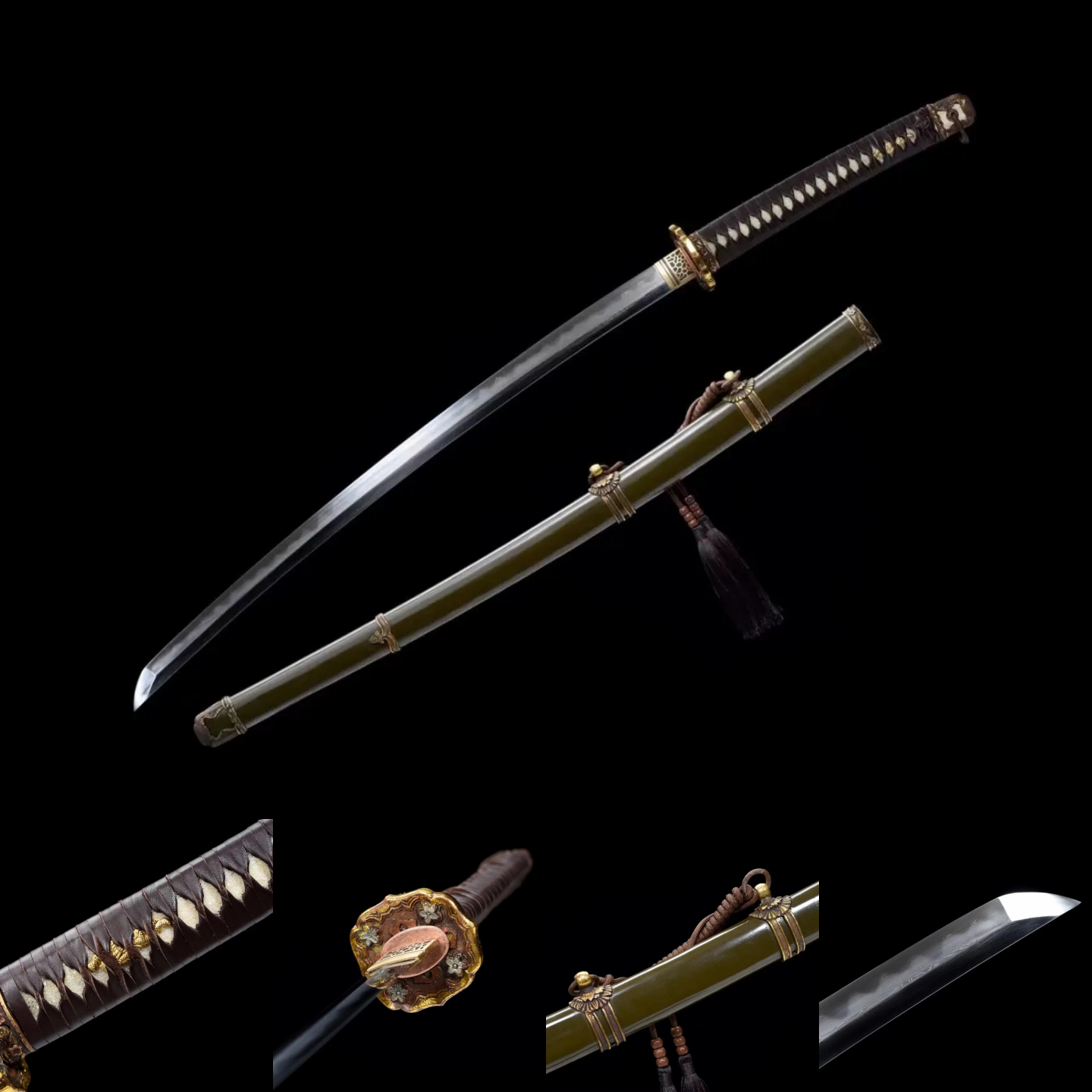 昭和荣耀 Showa Glory | Damascus Clay Tempered | Hand forged sharpened | Iron Sheath | Ray-skin Handle | Copper Gilded Glided silver | High performance | Battle-ready | Full-tang - Spartan Blades Club - 陳氏劍莊1892