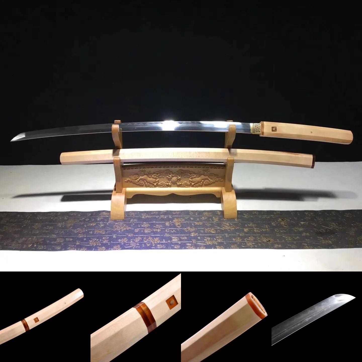 Shirasaya | Damascus Clay tempered | Copper Accessories | Wooden Sheath | Hand forged sharpened | High performance | Razor sharp | Battle-ready | Full-tang - Spartan Blades Club - 陳氏劍莊1892