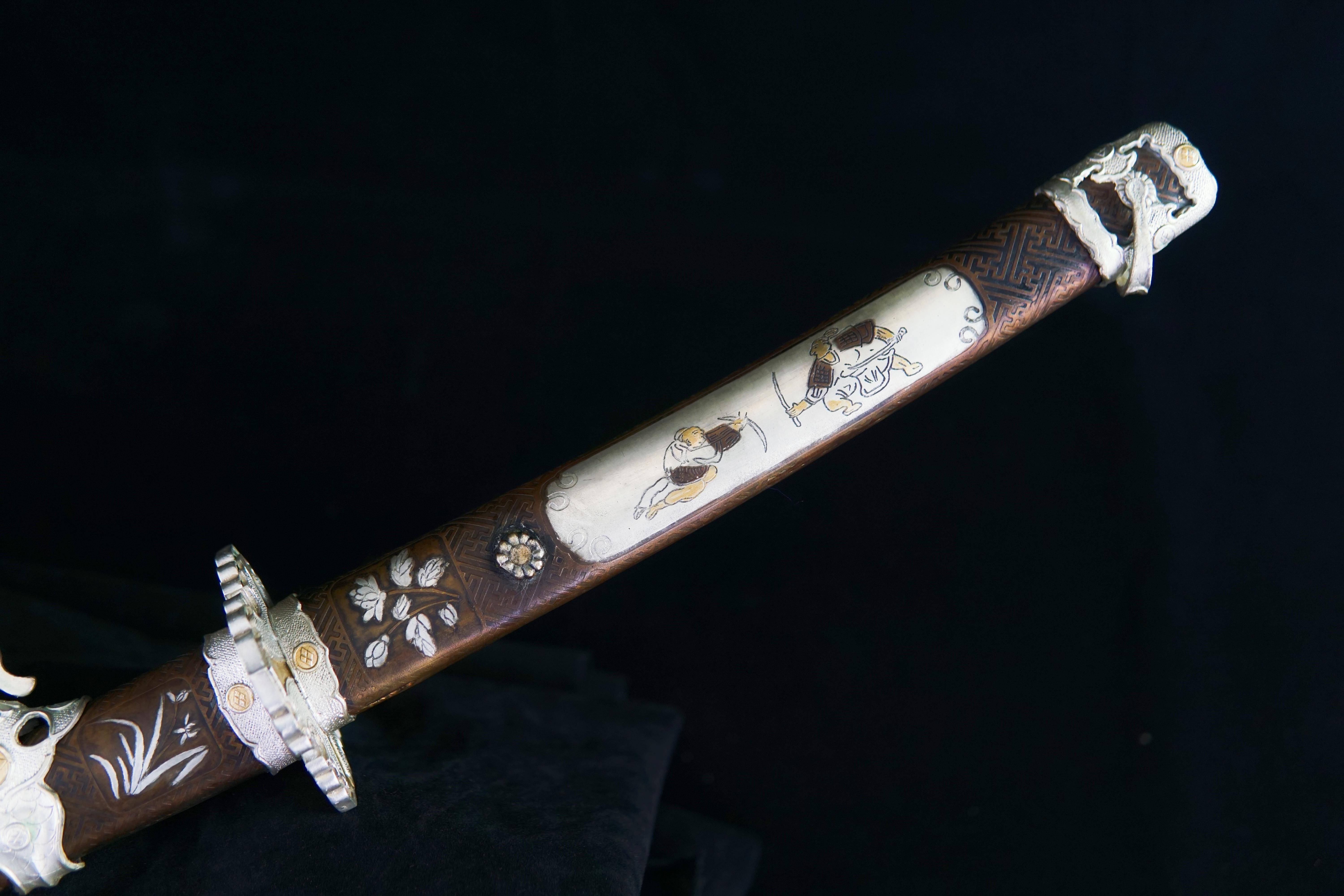 TK02 Tachi | Soul of the Samurai（武士魂） Tachi - Hand-Forged Damascus Steel Blade, Exquisite Copper Fittings - 117cm/46