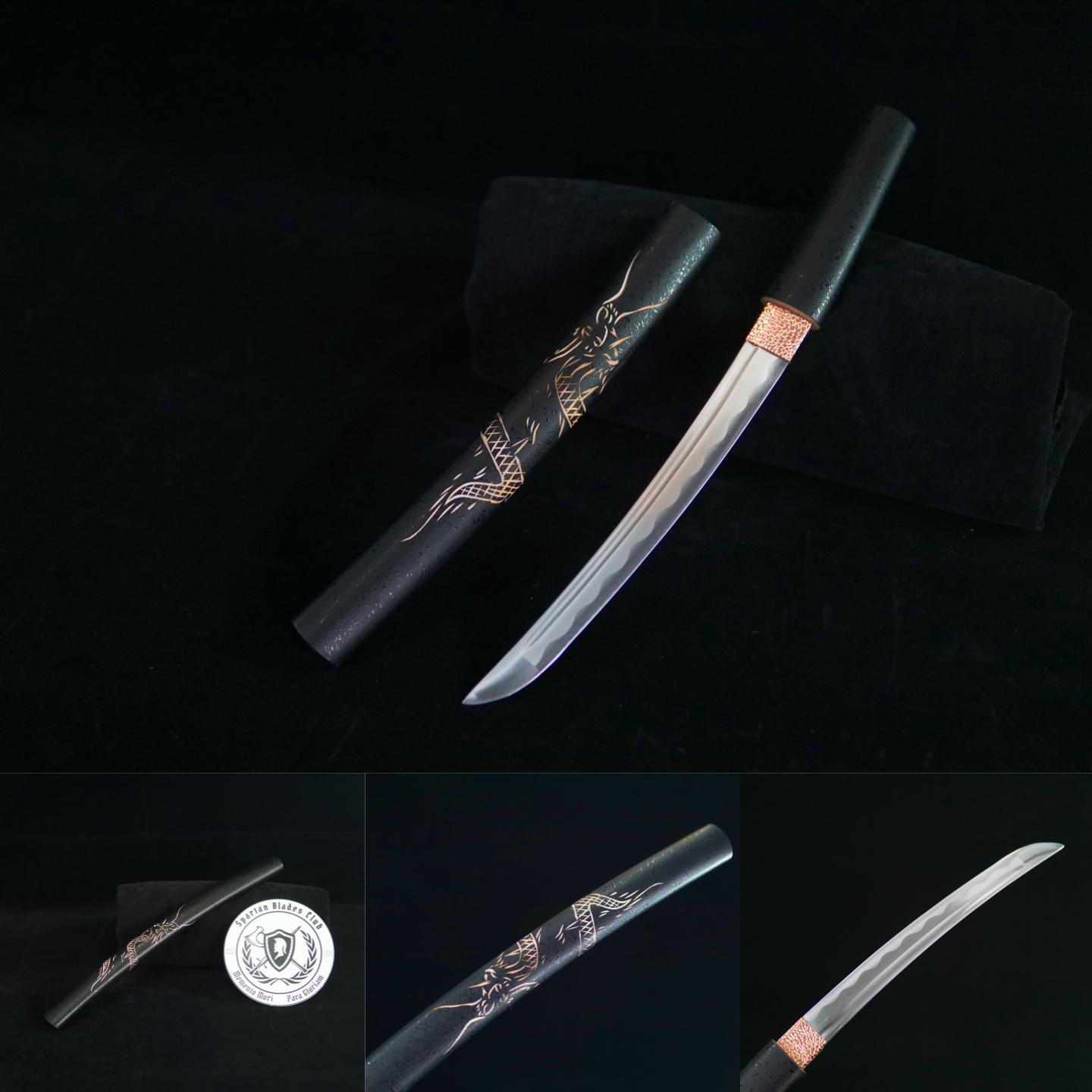 TK09-Dragon's Fury(怒龙) Tanto | Carbon steel | Hand forged sharpened | Wooden Lacquer Sheath | Wooden Lacquer Handle | Copper Accessories | Full-tang | Battle-ready | Razor sharp | High performance - Spartan Blades Club - 陳氏劍莊1892