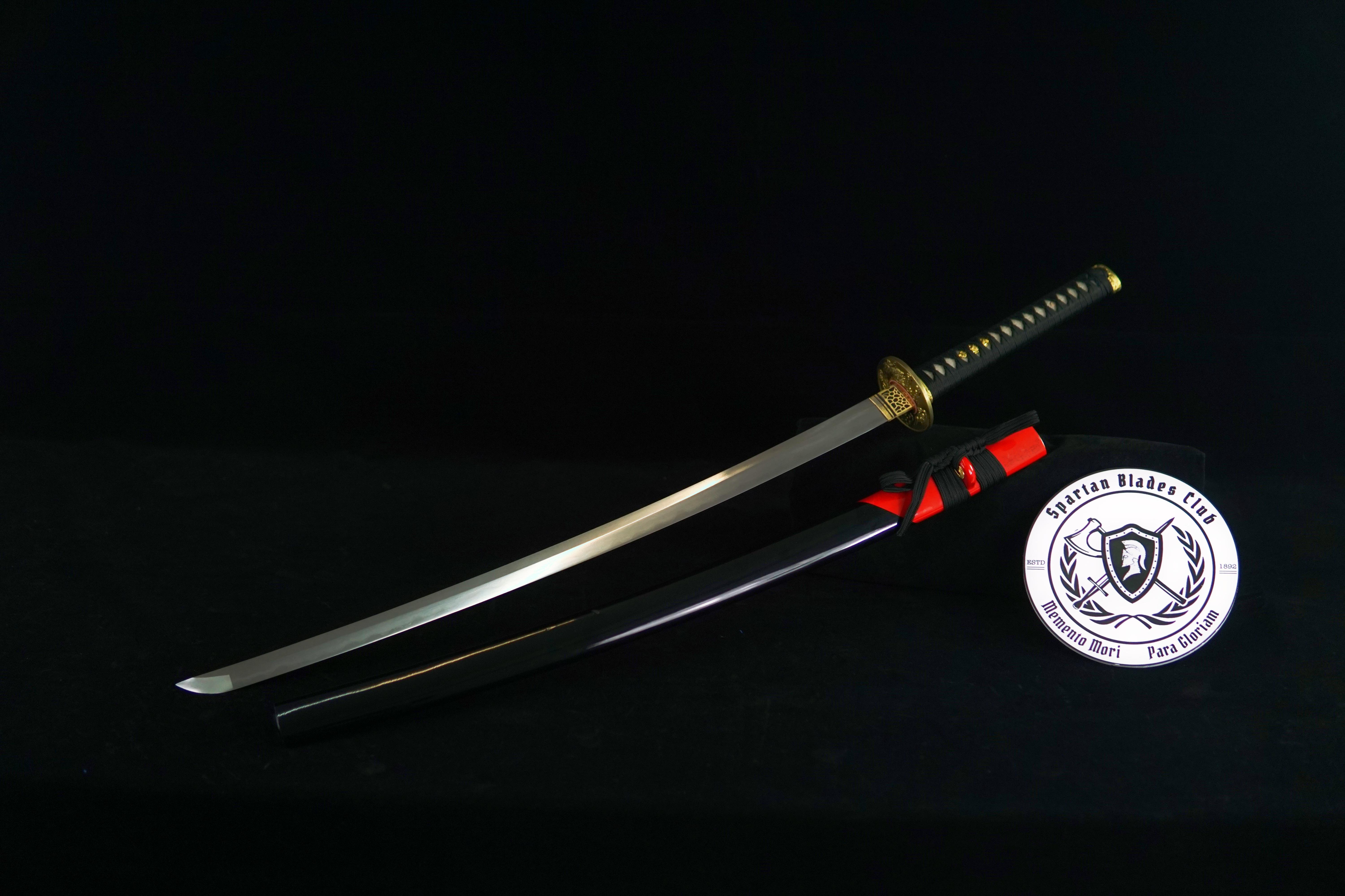 TK06- Asahi Rising(旭日升) Katana | Damascus Steel - Clay tempered | Hand forged sharpened | Wooden Lacquer Sheath | Copper Accessories | Ray-skin Handle | Full-tang | Battle-ready | Razor sharp | High performance - Spartan Blades Club - 陳氏劍莊1892