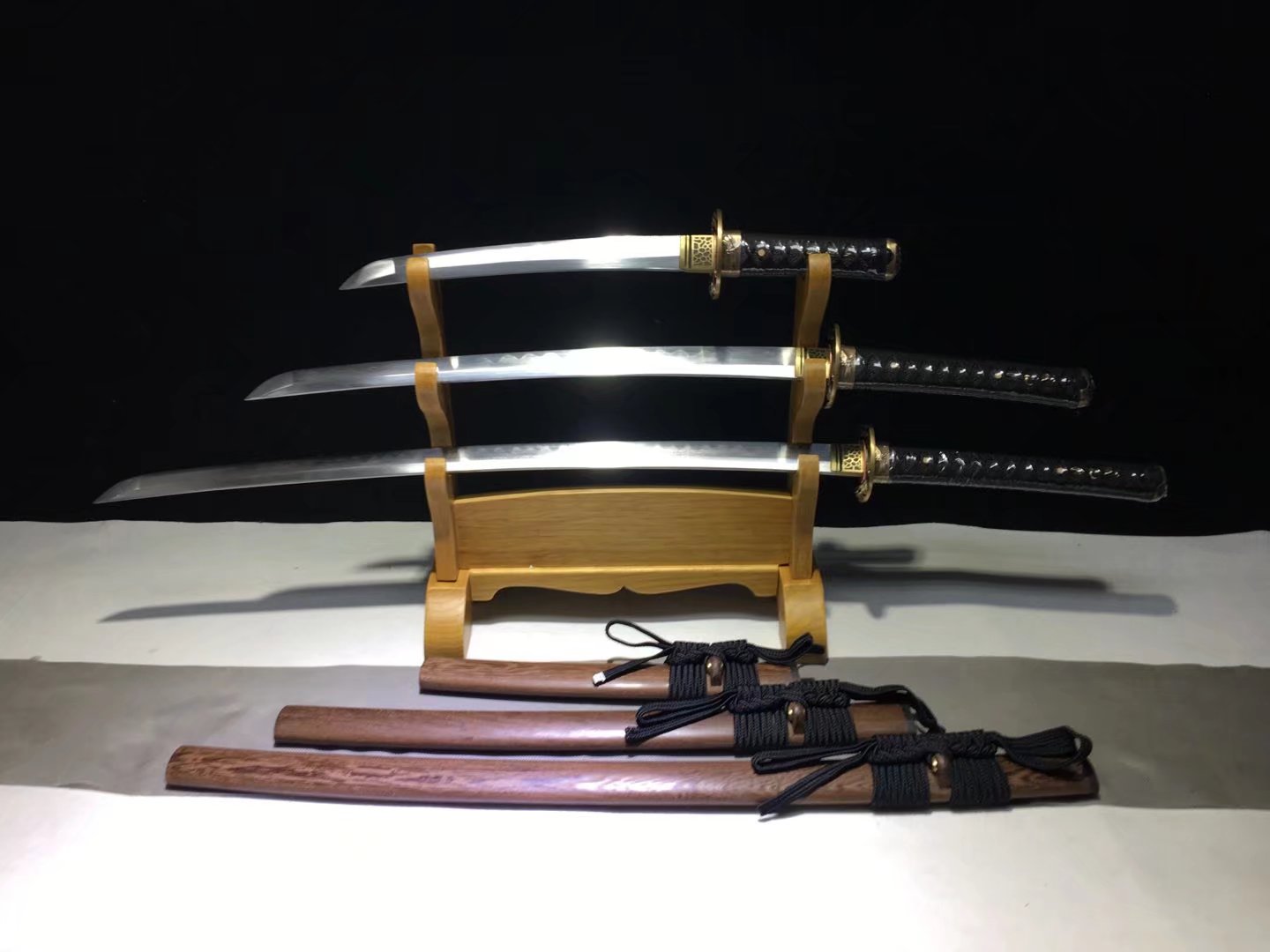 Daisho Set  | Damascus Steel  Clay-tempered Real Hamon |Brass Accessories Dragonfly motifs| | Ebony Sheath | High performance | Battle-ready | Full-tang - Spartan Blades Club - 陳氏劍莊1892