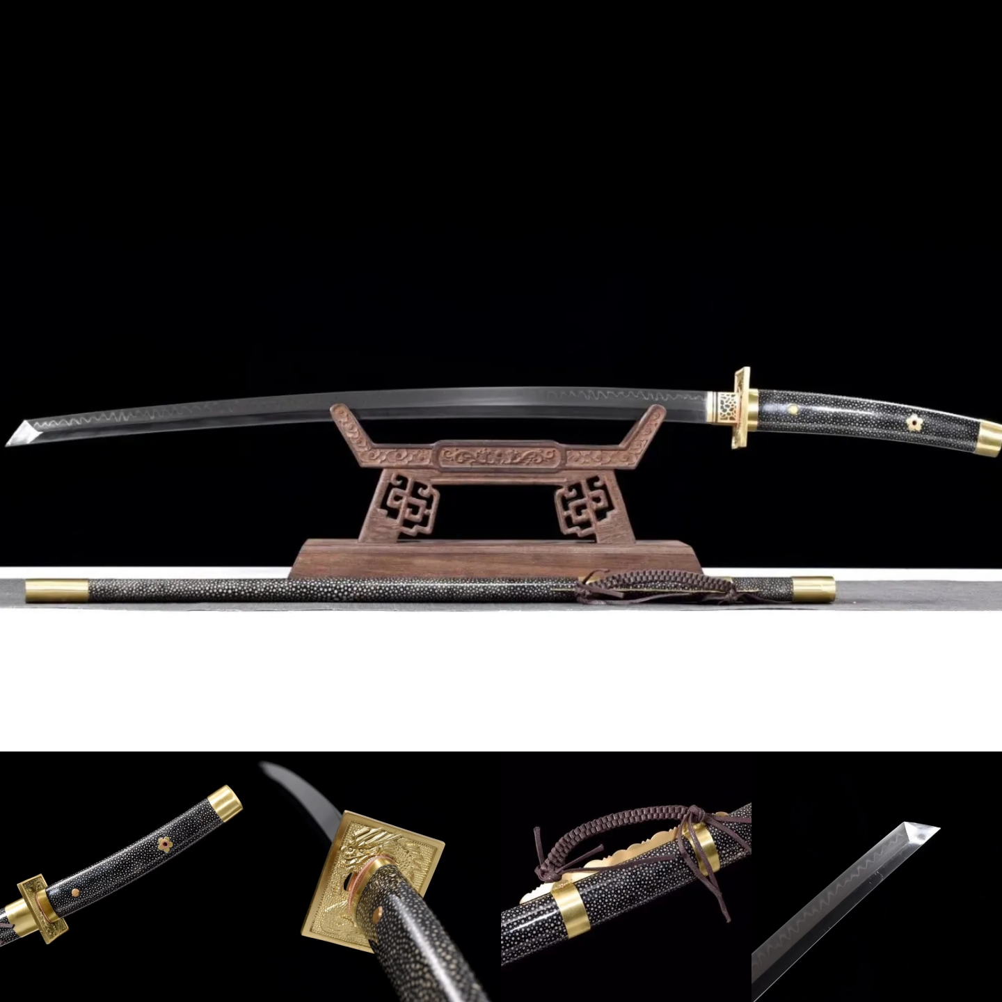 Tachi | Copper Accessories | T10 Steel Clay Tempered | Ray-skin Sheath | Ray-skin Handle | Real hamon | High performance | Battle-ready | Full-tang - Spartan Blades Club - 陳氏劍莊1892