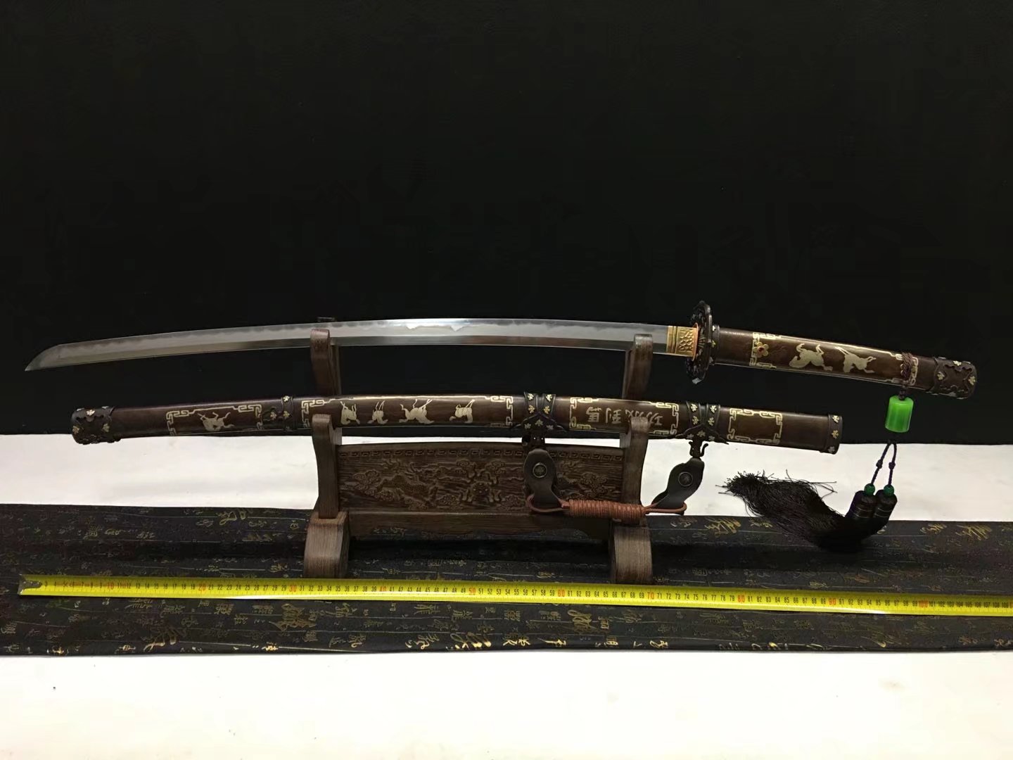 Tachi | Damascus Steel Clay-tempered | Horse | Copper Gilded Glided silver Sheath Accessories Handle | Real Hamon | High performance | Battle-ready | Full-tang - Spartan Blades Club - 陳氏劍莊1892